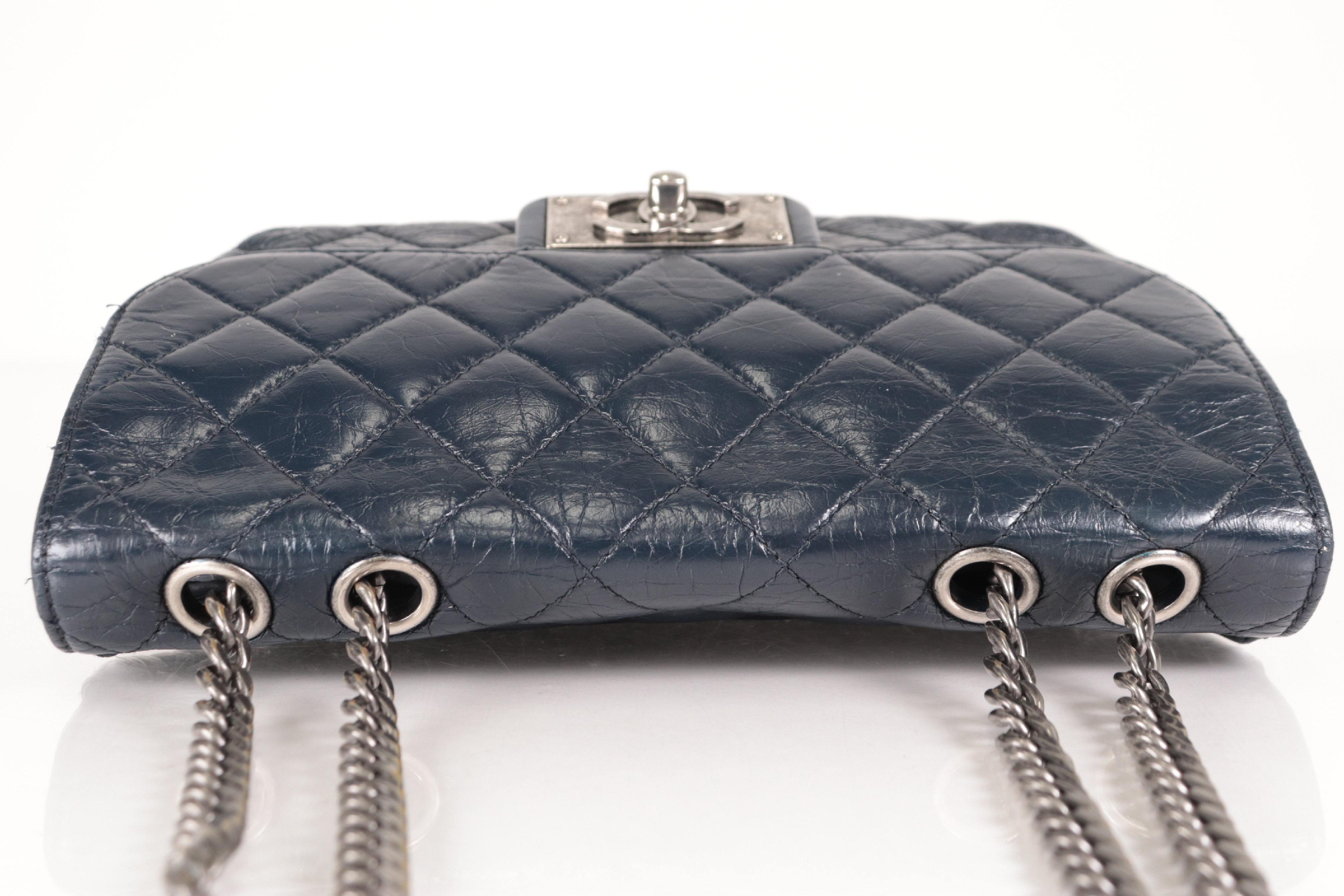 Leather Chain Shoulder Bag, Navy, Silver Hardware, Serial Number 14 — view 6