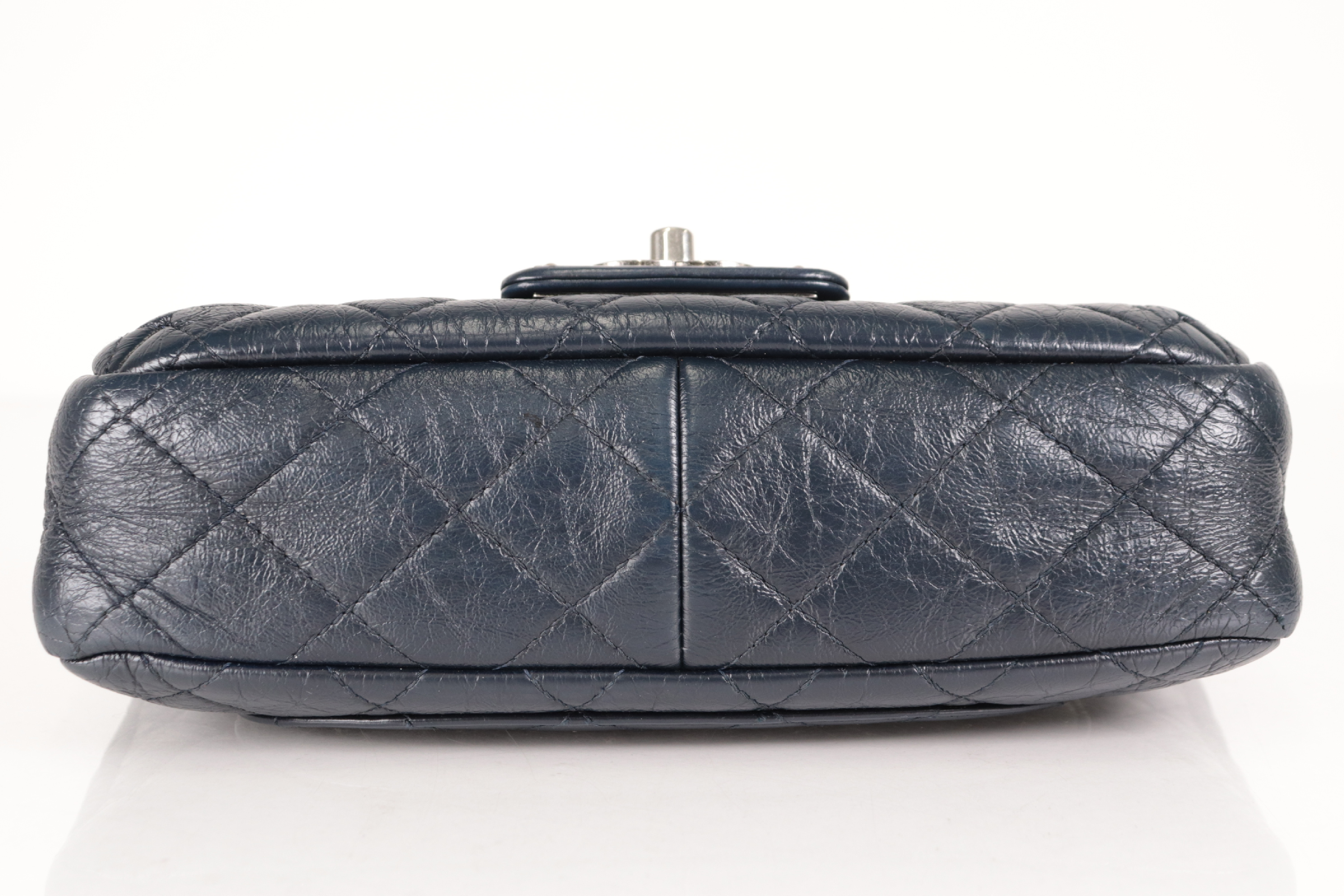 Leather Chain Shoulder Bag, Navy, Silver Hardware, Serial Number 14 — view 7