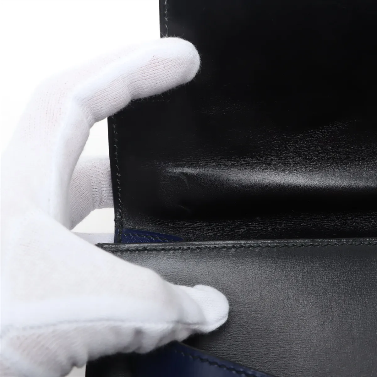 [Individually wrapped] Hermes Kelly 32 Serie Box Calf Black x Blue Saphir Gold Hardware U:1991 — view 15