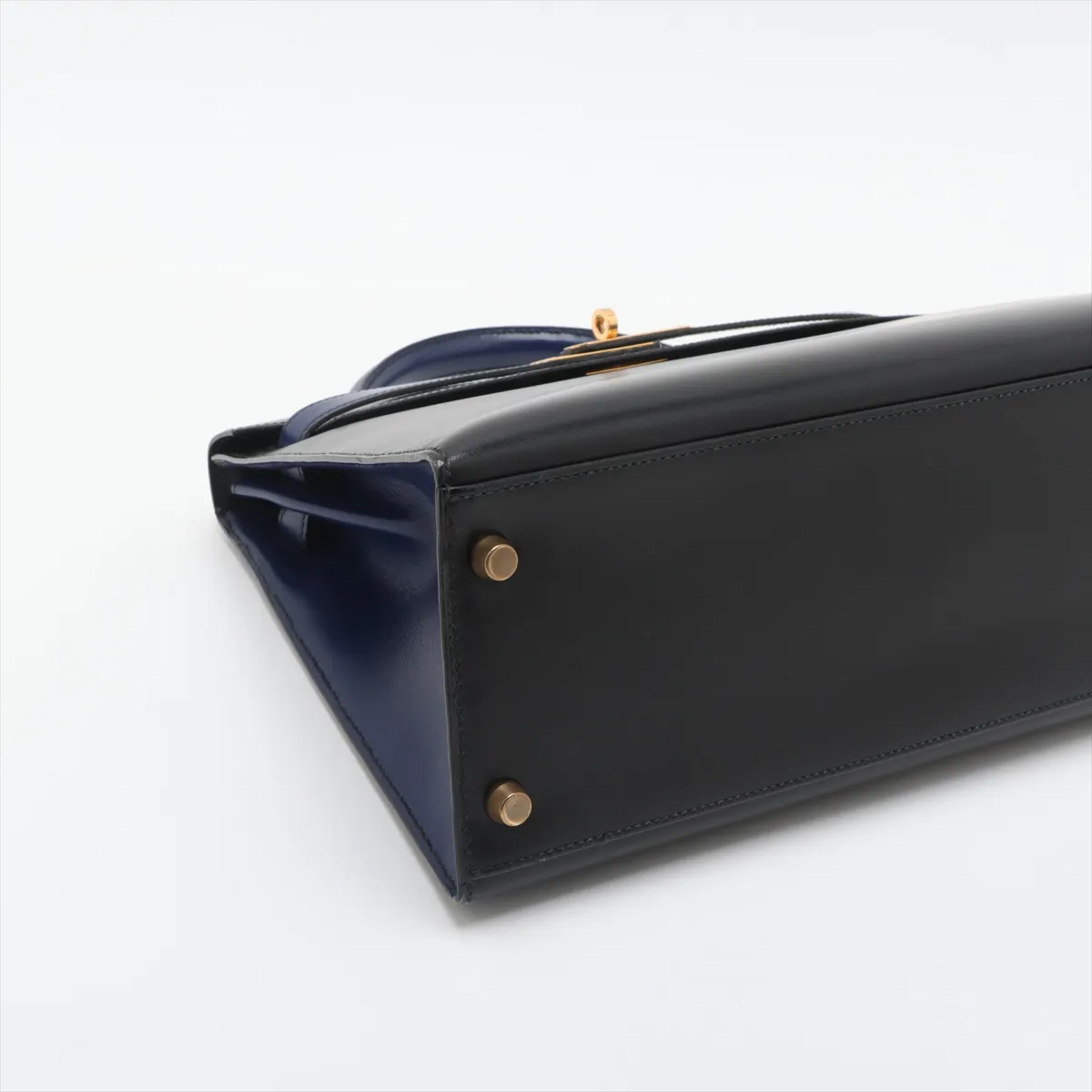 [Individually wrapped] Hermes Kelly 32 Serie Box Calf Black x Blue Saphir Gold Hardware U:1991 — view 4