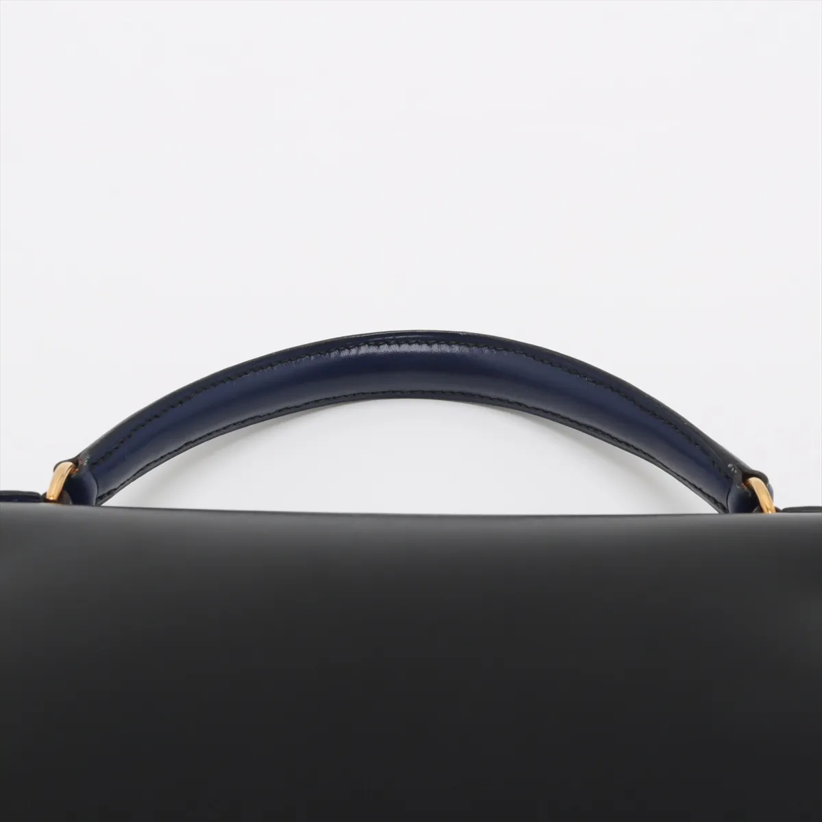 [Individually wrapped] Hermes Kelly 32 Serie Box Calf Black x Blue Saphir Gold Hardware U:1991 — view 6