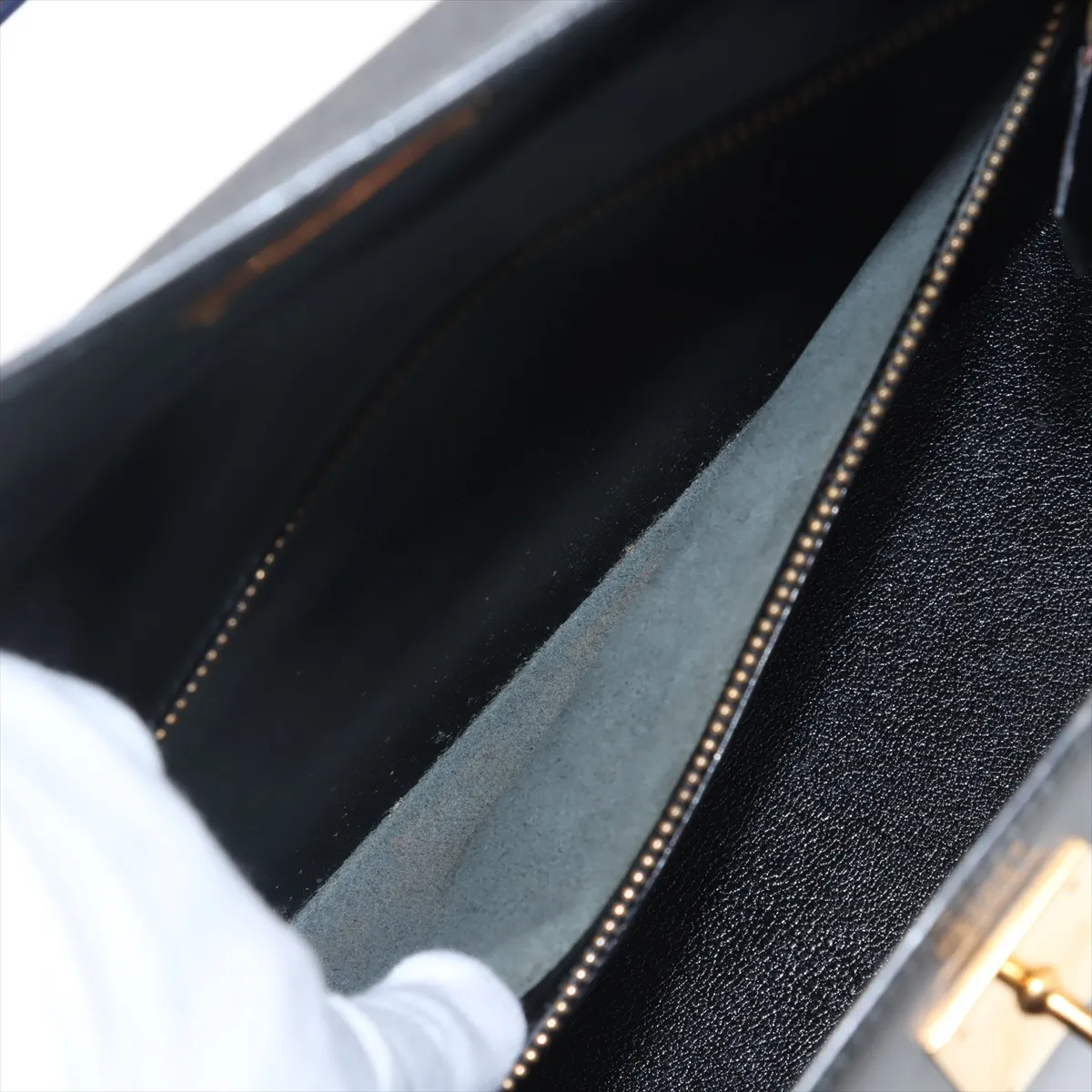 [Individually wrapped] Hermes Kelly 32 Serie Box Calf Black x Blue Saphir Gold Hardware U:1991 — view 9