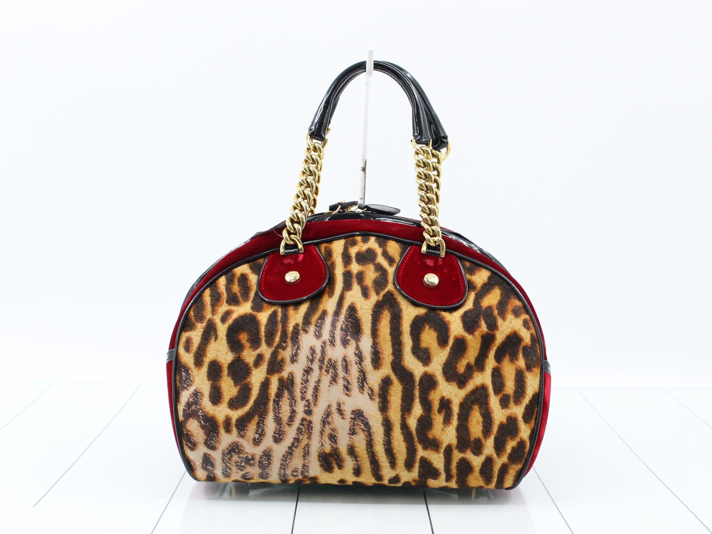 Gambler Calf Hair x Patent Leather x Velvet Handbag Brown x Red — view 2