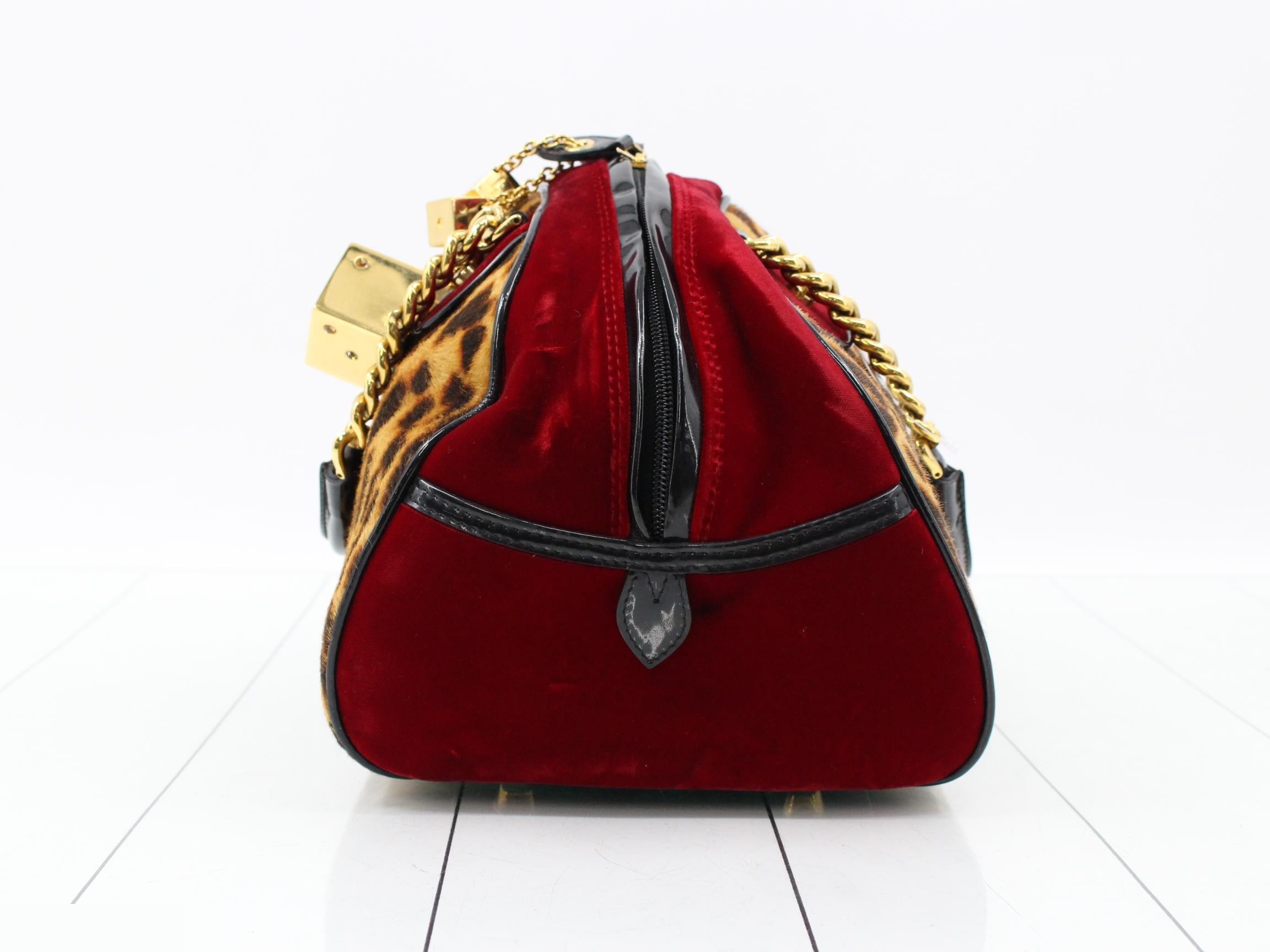 Gambler Calf Hair x Patent Leather x Velvet Handbag Brown x Red — view 3