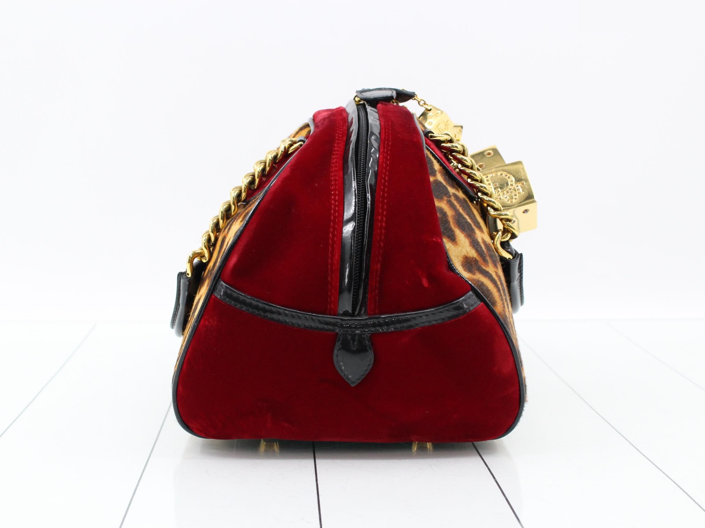 Gambler Calf Hair x Patent Leather x Velvet Handbag Brown x Red — view 4