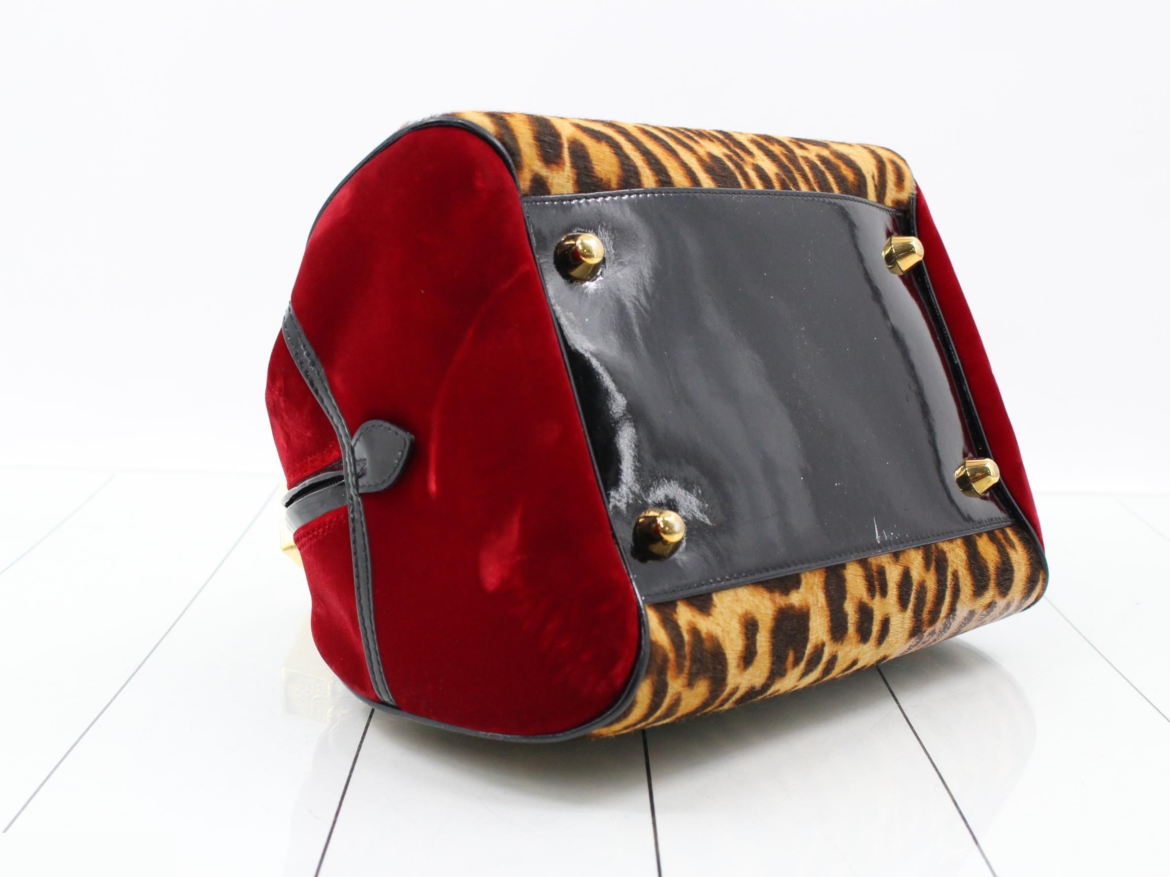 Gambler Calf Hair x Patent Leather x Velvet Handbag Brown x Red — view 5