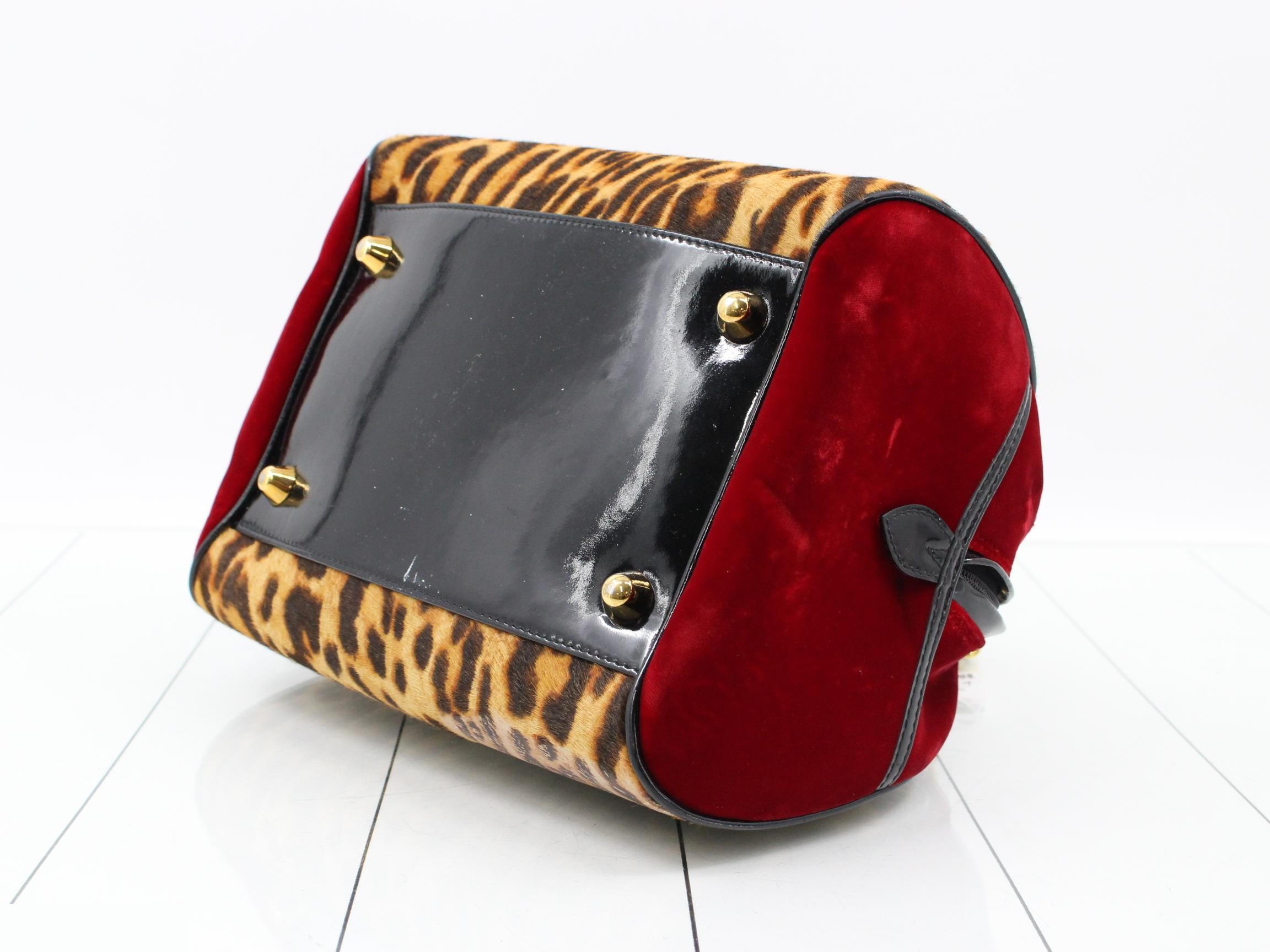 Gambler Calf Hair x Patent Leather x Velvet Handbag Brown x Red — view 6