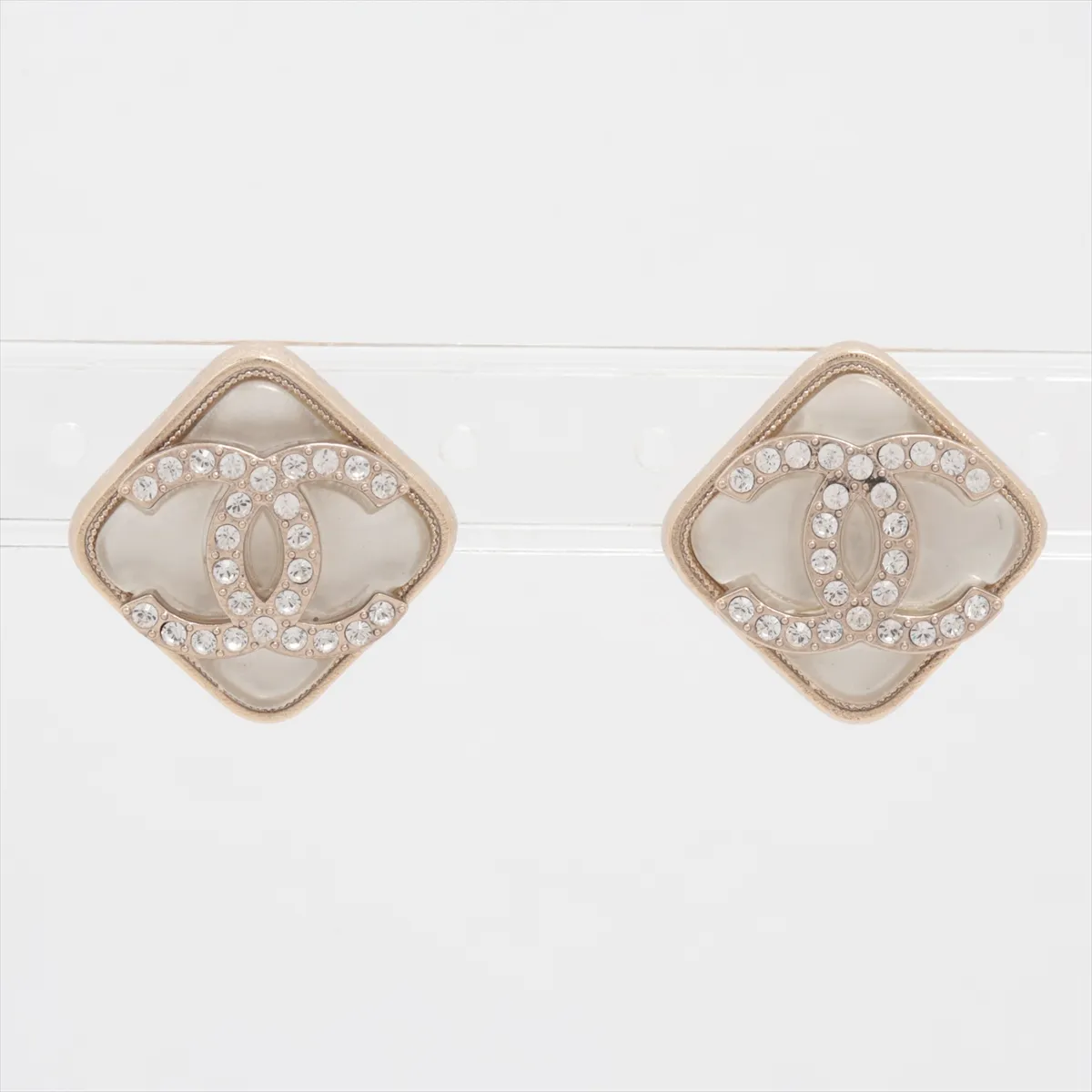 Coco Mark B23C Earrings (Pair) GP x Rhinestone Gold. Shows signs of wear,