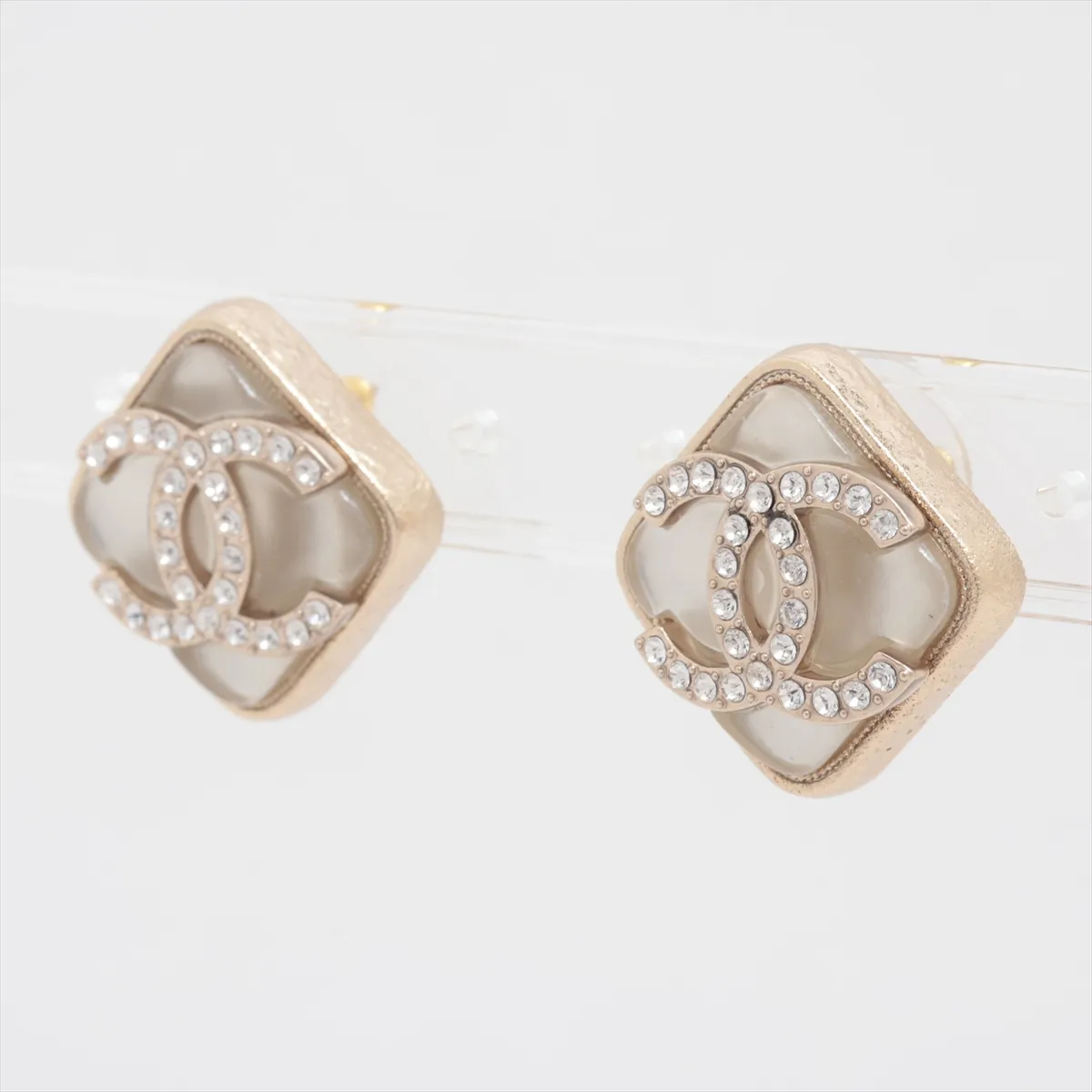 Coco Mark B23C Earrings (Pair) GP x Rhinestone Gold. Shows signs of wear, — view 3