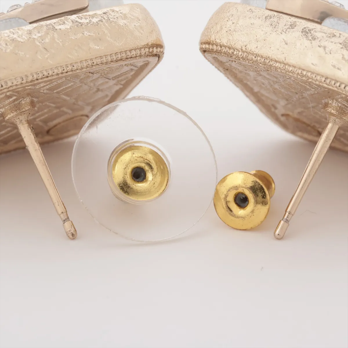 Coco Mark B23C Earrings (Pair) GP x Rhinestone Gold. Shows signs of wear, — view 4