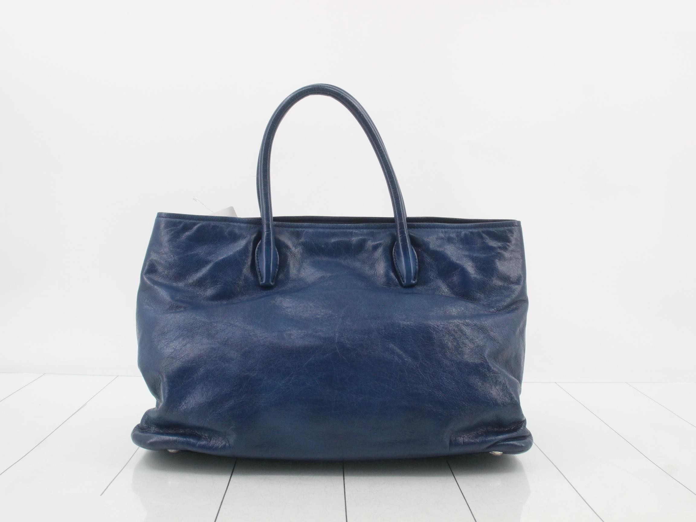 Leather 2-way tote bag, blue — view 2