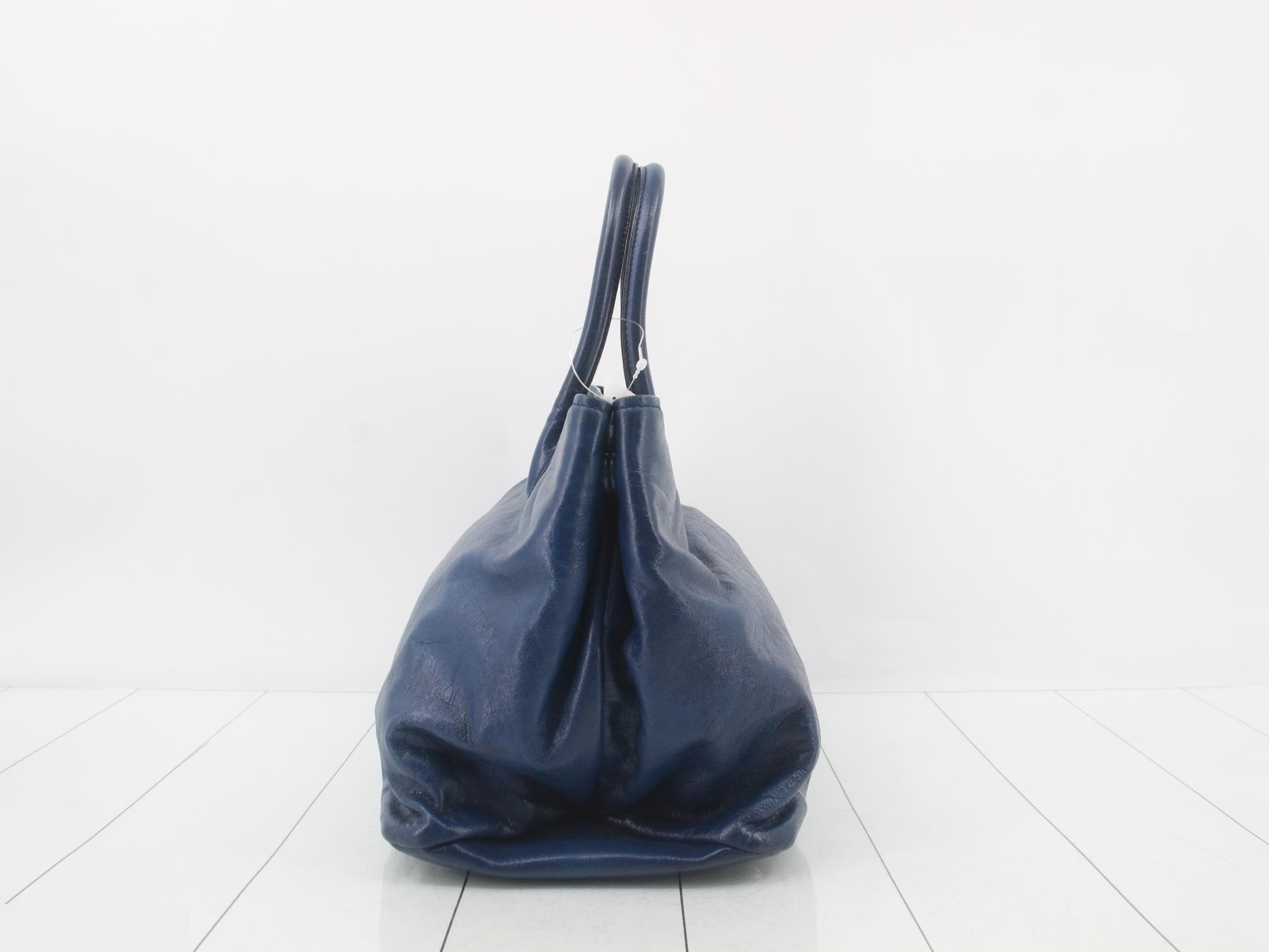 Leather 2-way tote bag, blue — view 3