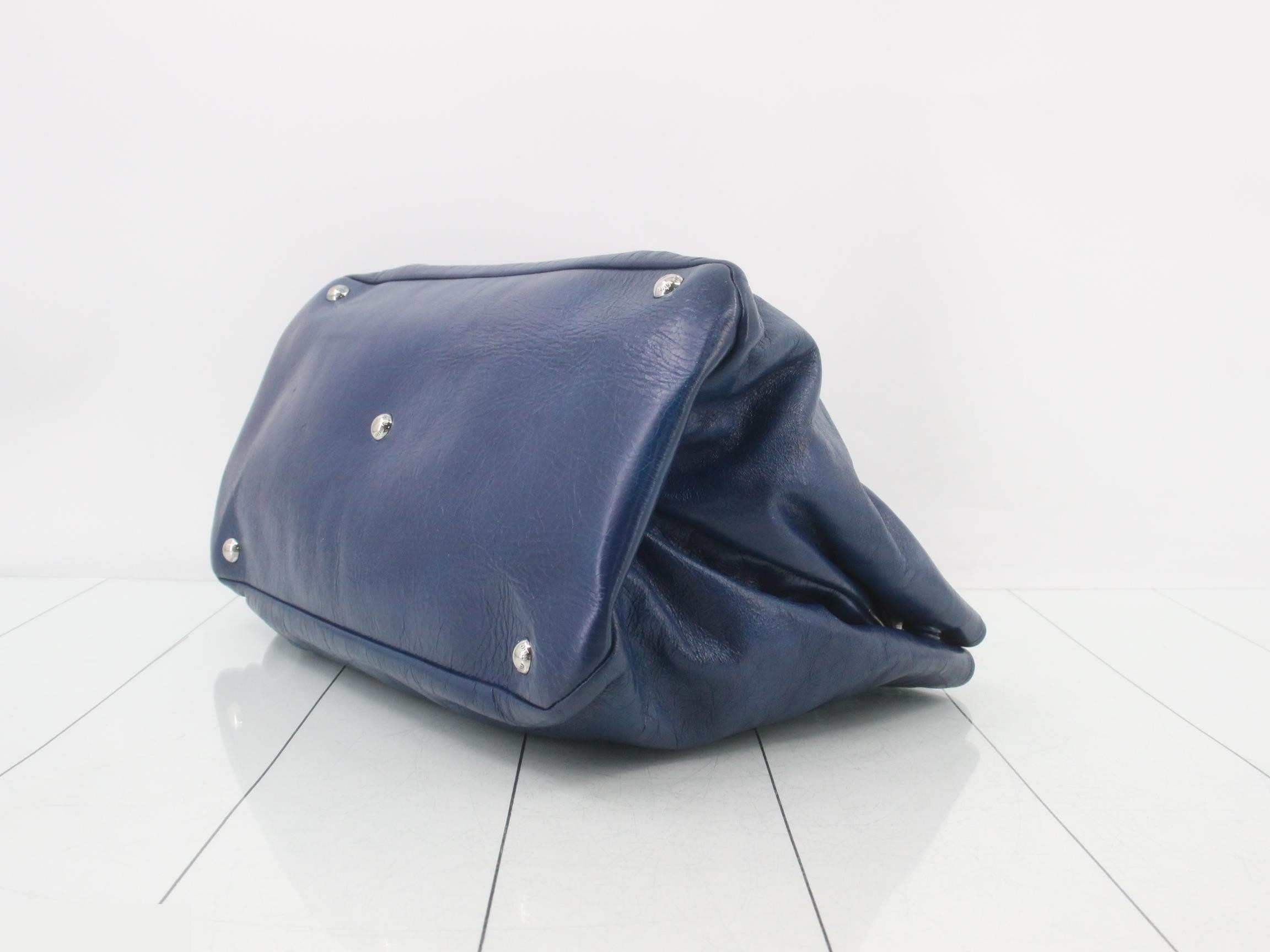 Leather 2-way tote bag, blue — view 6