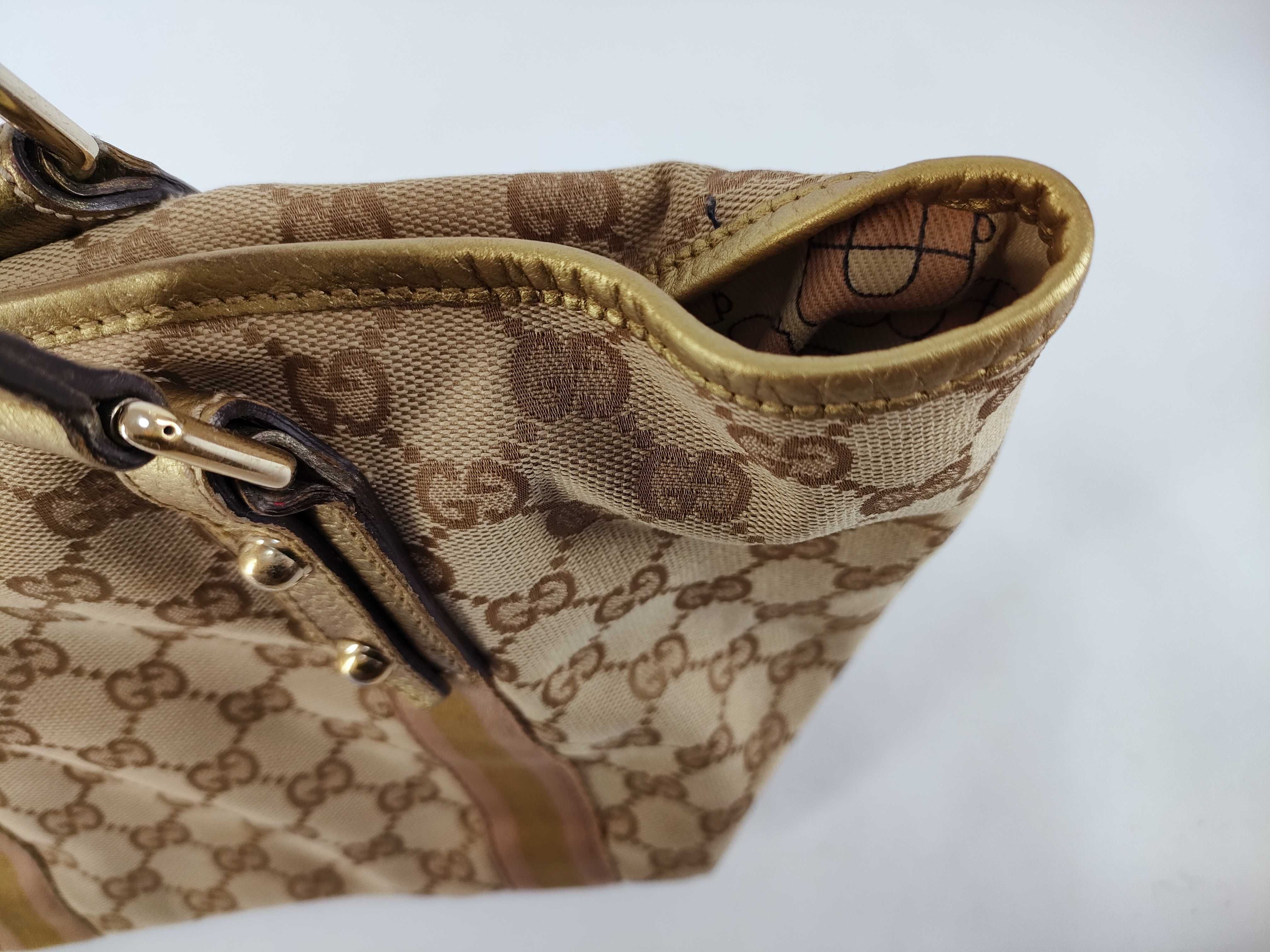 GG Canvas Tote Bag, Brown/Gold Handbag — view 8