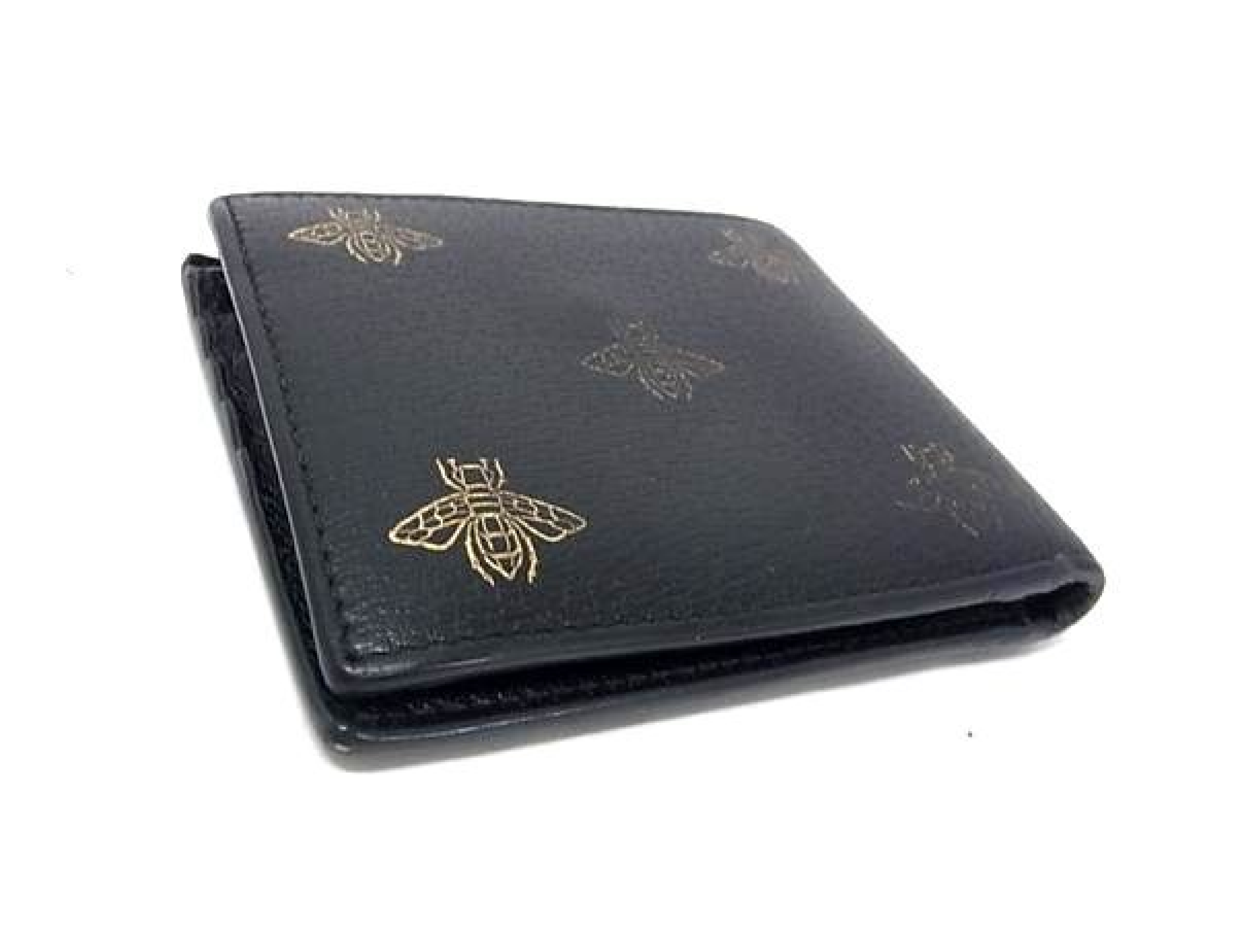 495053 Bee & Star Leather Bi-fold Wallet, Coin Purse, Bill Compartment, Card Slots, Black/Gold Tone, FZ5222 — view 2