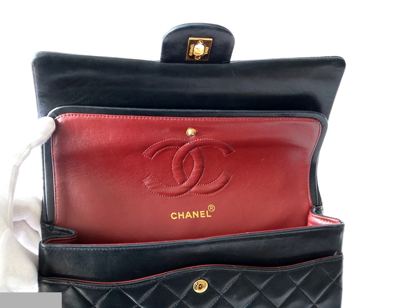 Matelassé 25 Lambskin Double Flap Double Chain Shoulder Bag, Black — view 11