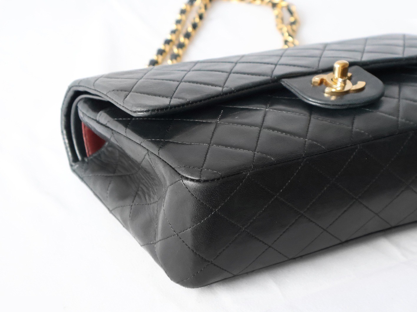 Matelassé 25 Lambskin Double Flap Double Chain Shoulder Bag, Black — view 3