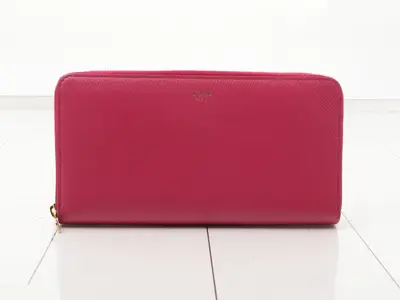 Large zip wallet, leather, magenta