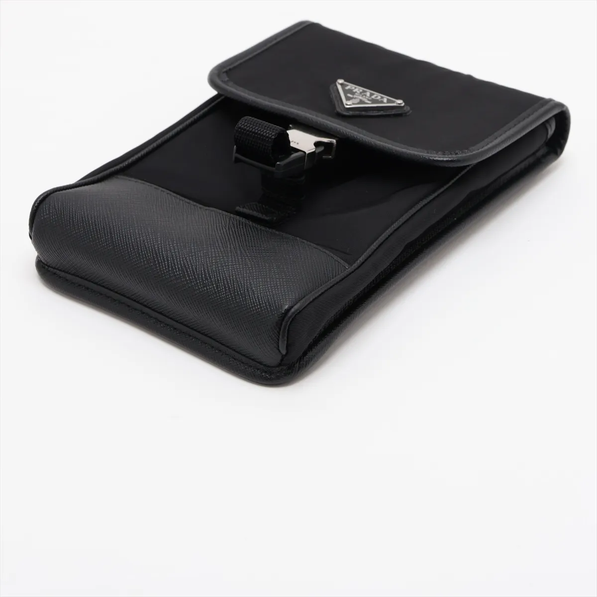 Tessuto Nylon x Leather Phone Pouch, Black — view 3