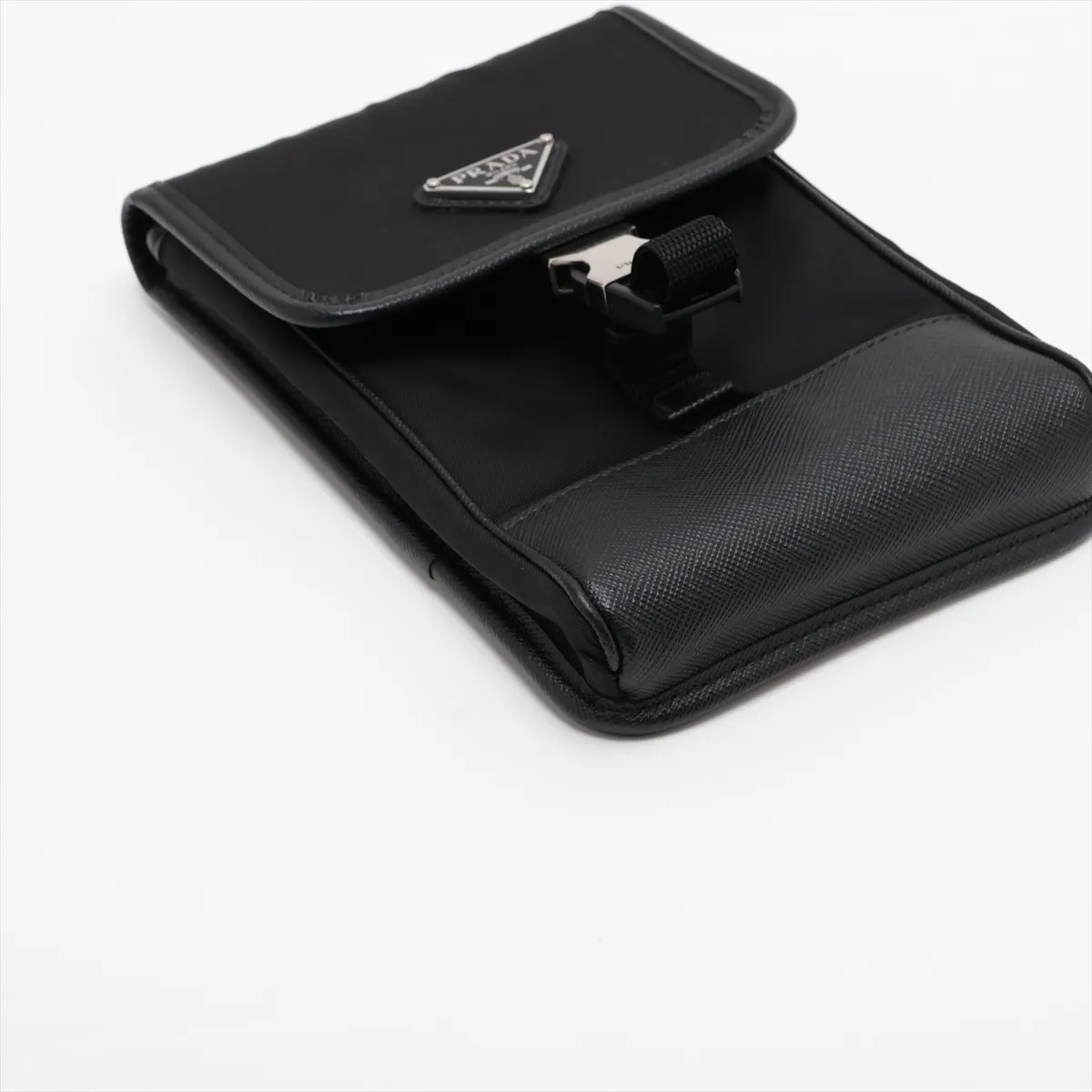 Tessuto Nylon x Leather Phone Pouch, Black — view 4