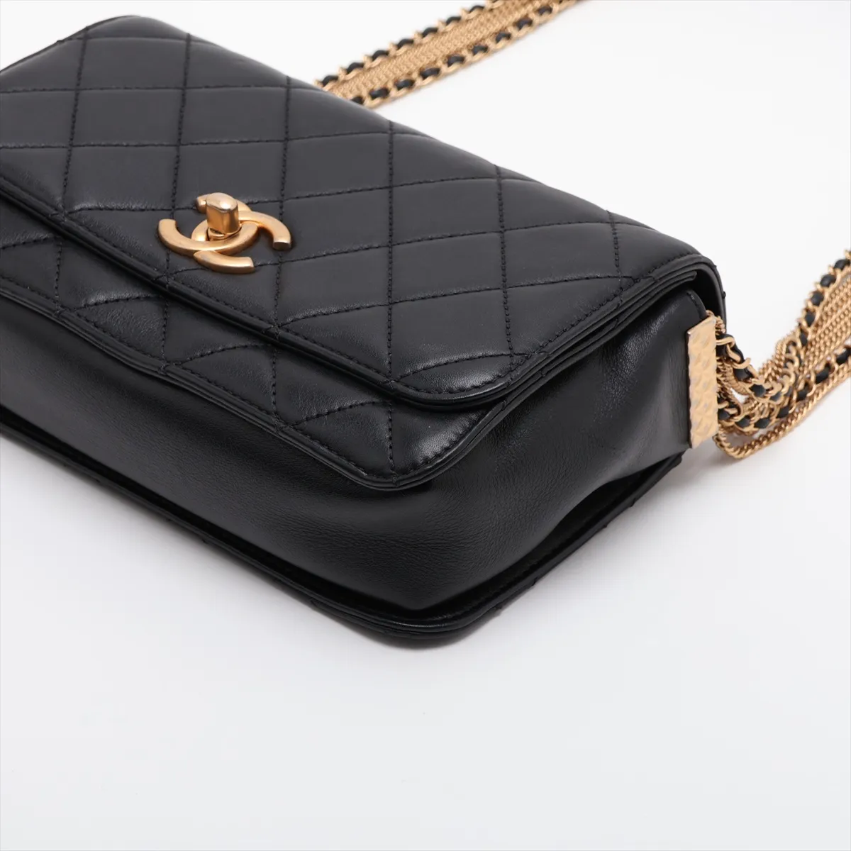 Matelassé Lambskin Chain Shoulder Bag, Black with Gold Hardware, 30485097 (Serial Number in the 30s) — view 3
