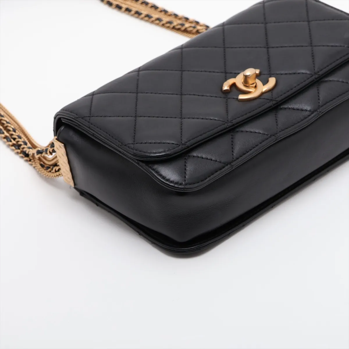 Matelassé Lambskin Chain Shoulder Bag, Black with Gold Hardware, 30485097 (Serial Number in the 30s) — view 4