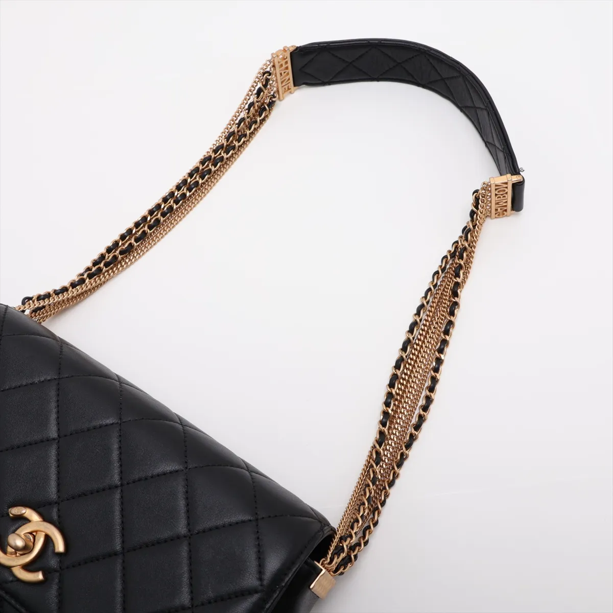 Matelassé Lambskin Chain Shoulder Bag, Black with Gold Hardware, 30485097 (Serial Number in the 30s) — view 5