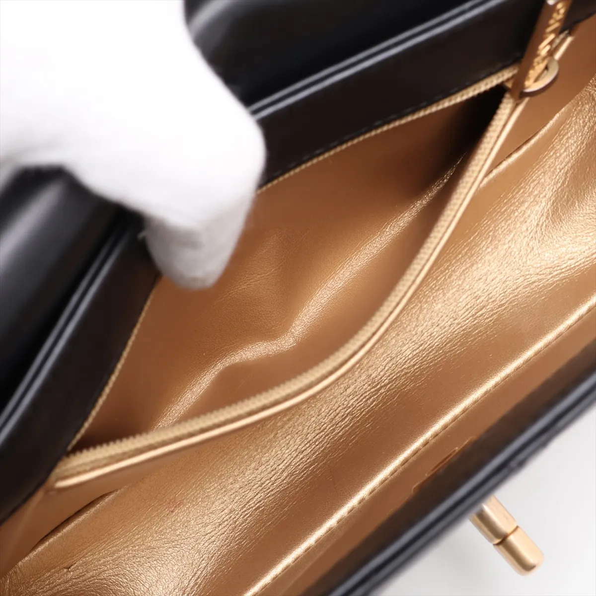 Matelassé Lambskin Chain Shoulder Bag, Black with Gold Hardware, 30485097 (Serial Number in the 30s) — view 7