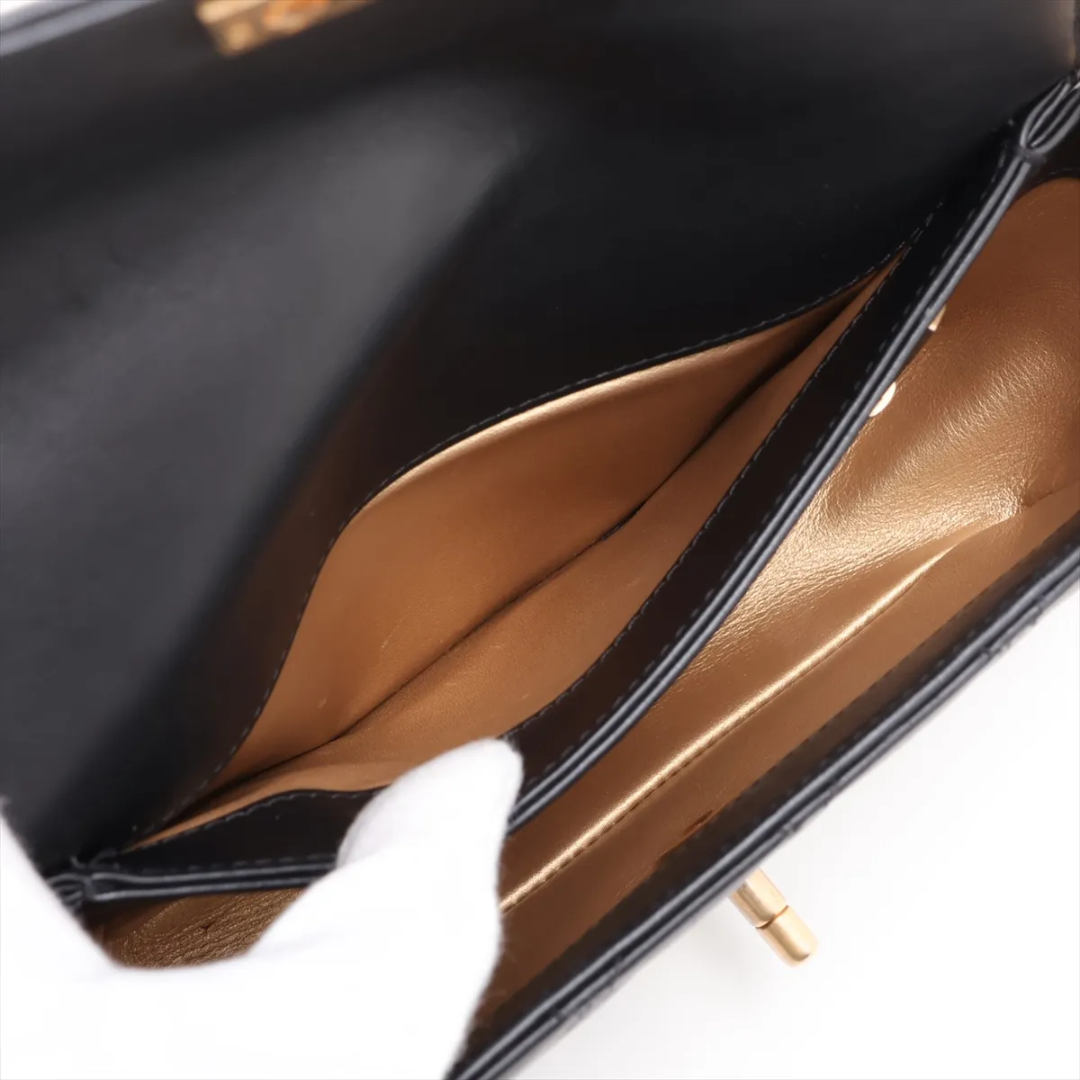 Matelassé Lambskin Chain Shoulder Bag, Black with Gold Hardware, 30485097 (Serial Number in the 30s) — view 8