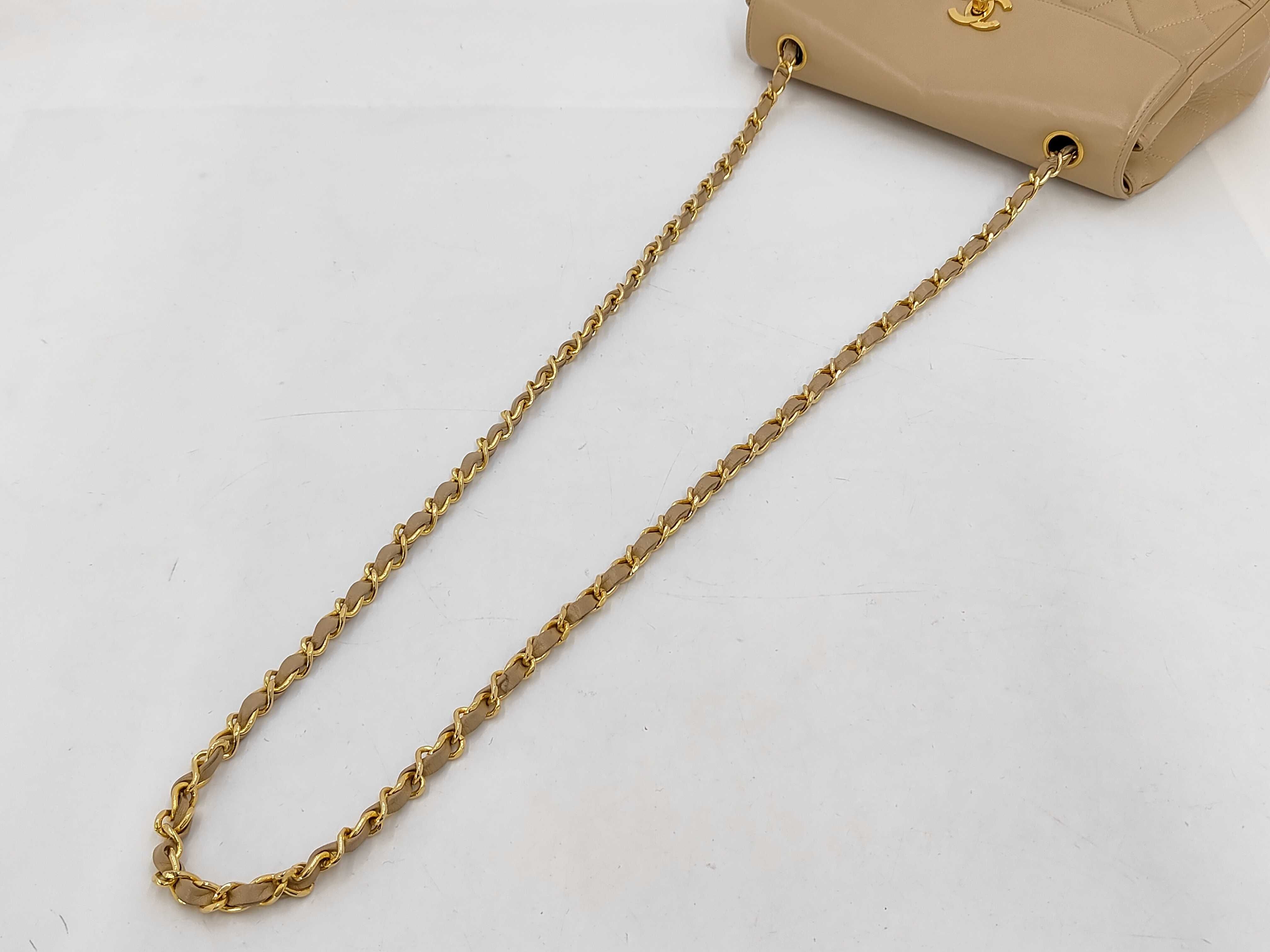 Diana Flap Shoulder Bag, Beige, Gold Hardware, 1713101 — view 3