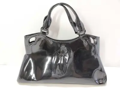 patent leather handbag, black.