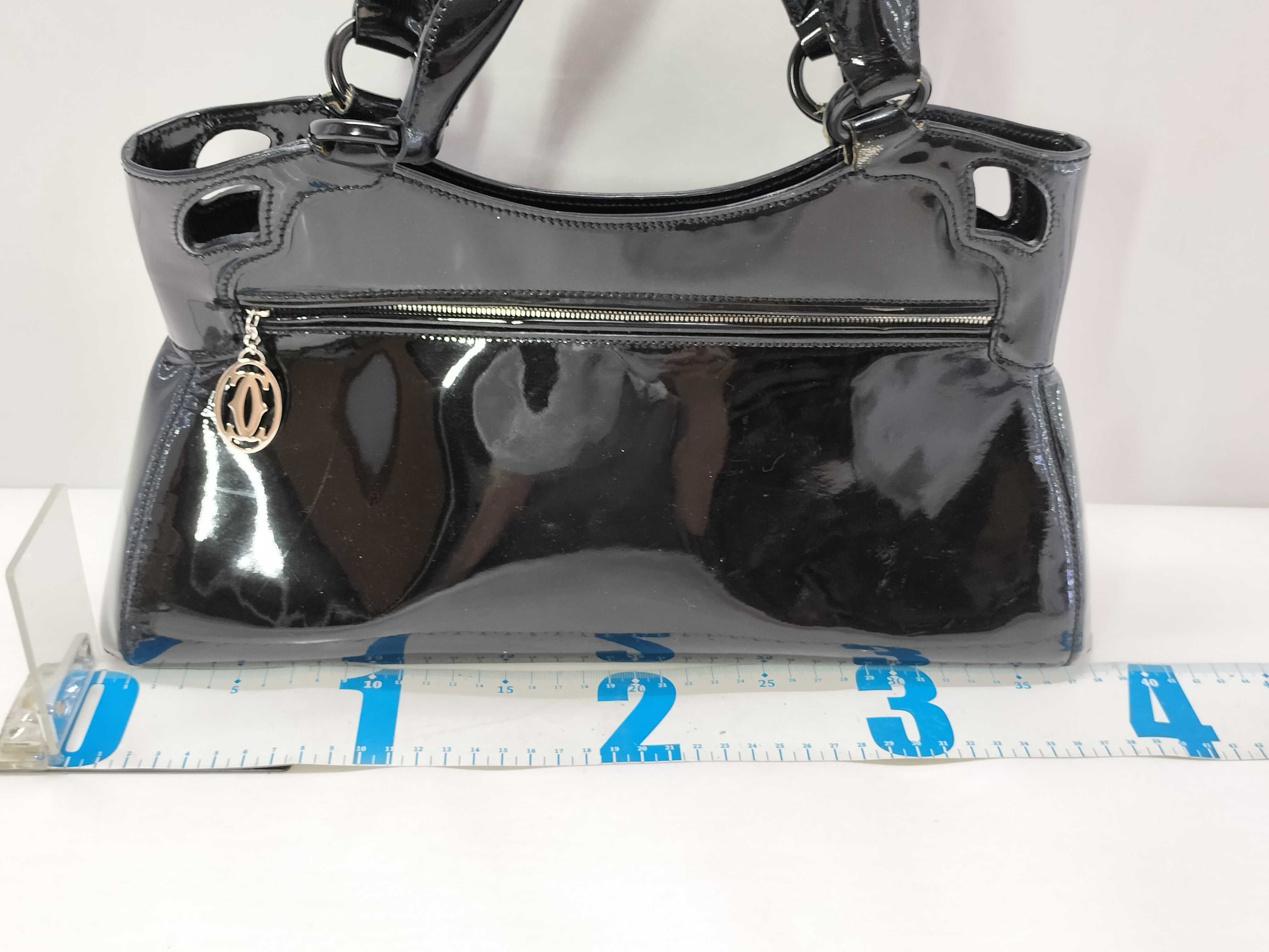 patent leather handbag, black. — view 2