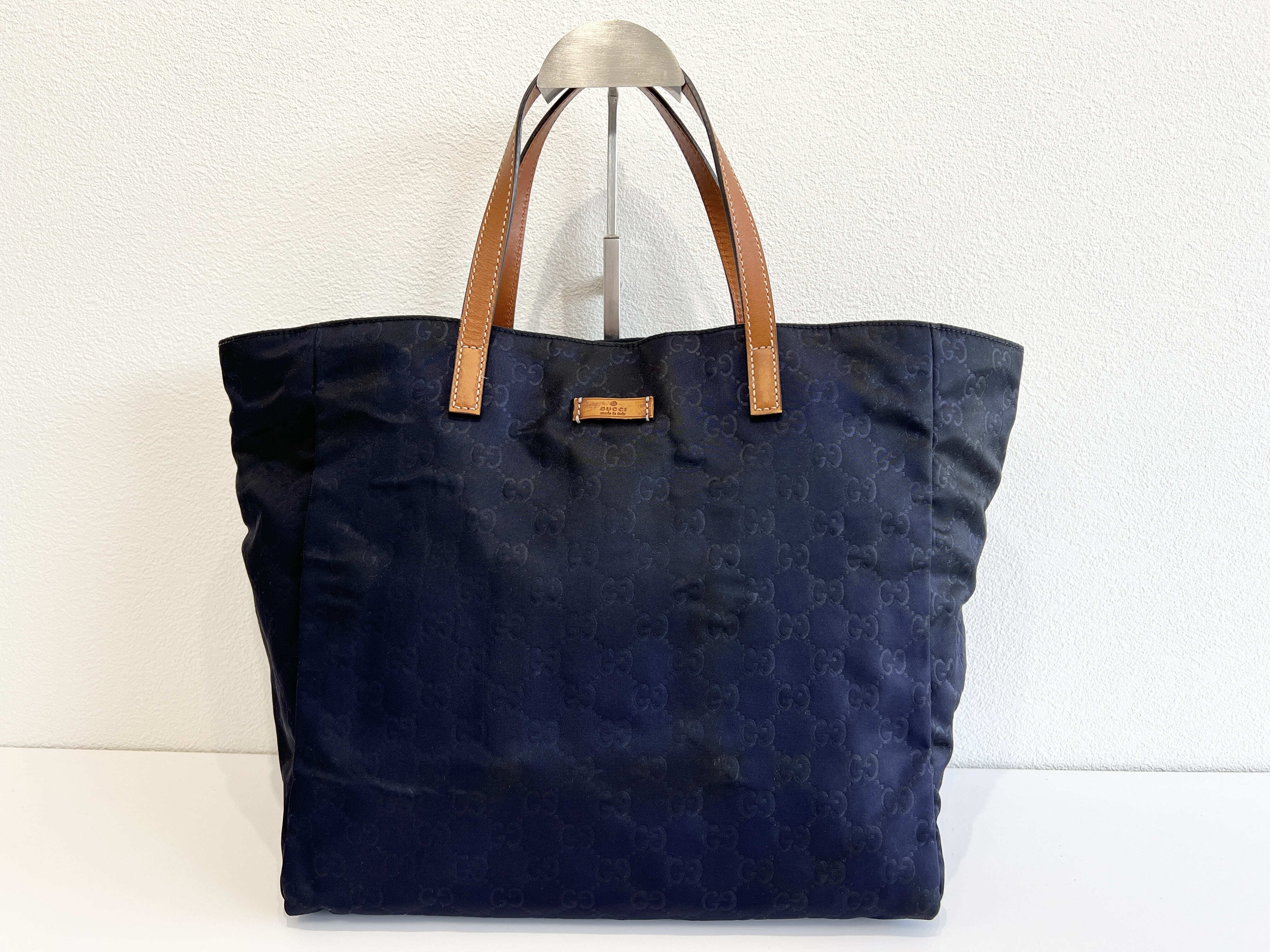 GG Logo Nylon Leather Tote Handbag