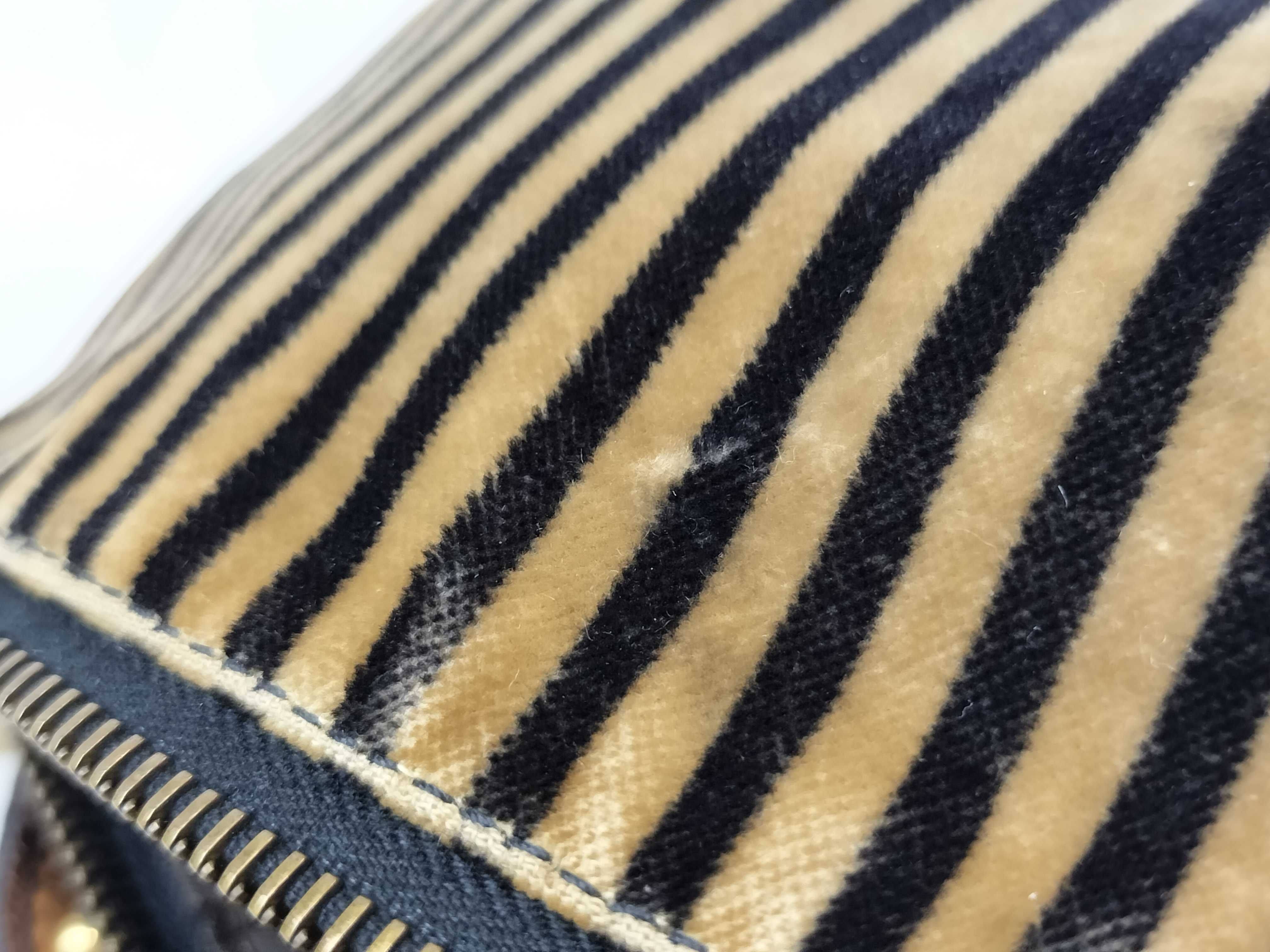 Pequin pattern, Fendi Pequin Archive velour fabric, leather, F-shaped hardware, extra-thick chain, one-shoulder handbag — view 14