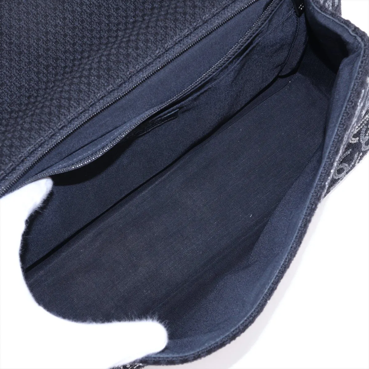 Coco Mark Fabric x Rhinestone Double Flap Double Chain Bag, Paris Shanghai, Black, Silver Hardware, 13871526, Serial Number , AS0445 — view 7