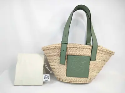 Basket Small Raffia x Leather Basket Bag Beige x Green *Bottom stain present Tote bag