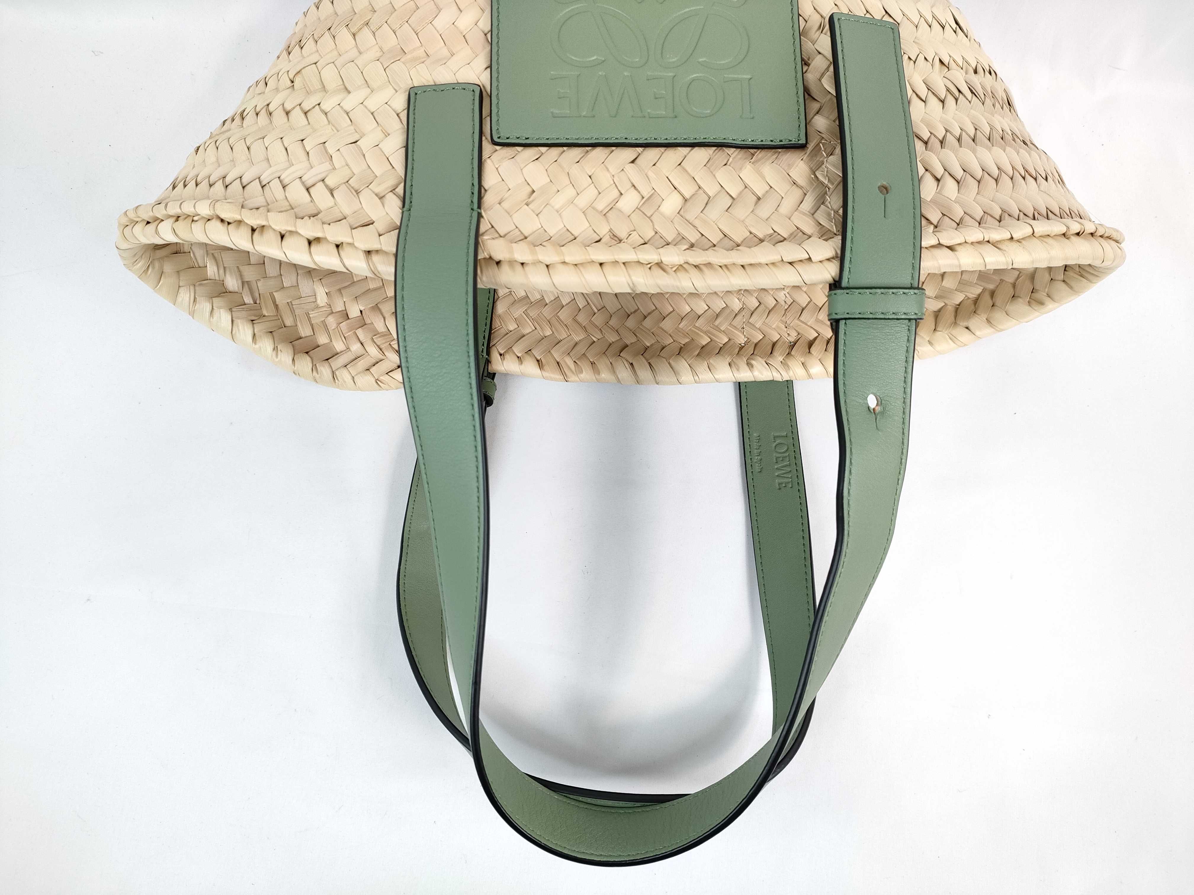 Basket Small Raffia x Leather Basket Bag Beige x Green *Bottom stain present Tote bag — view 3