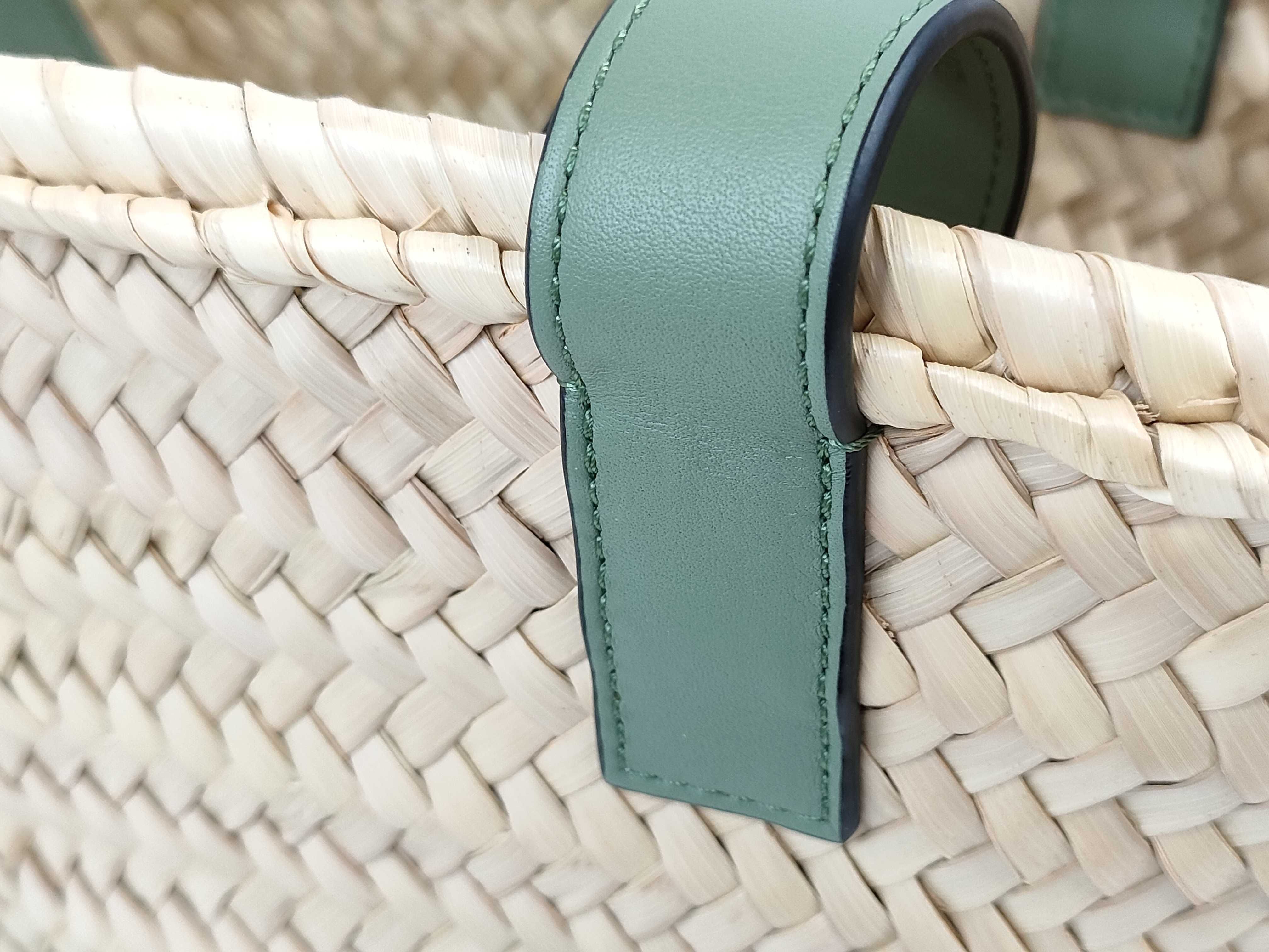 Basket Small Raffia x Leather Basket Bag Beige x Green *Bottom stain present Tote bag — view 5