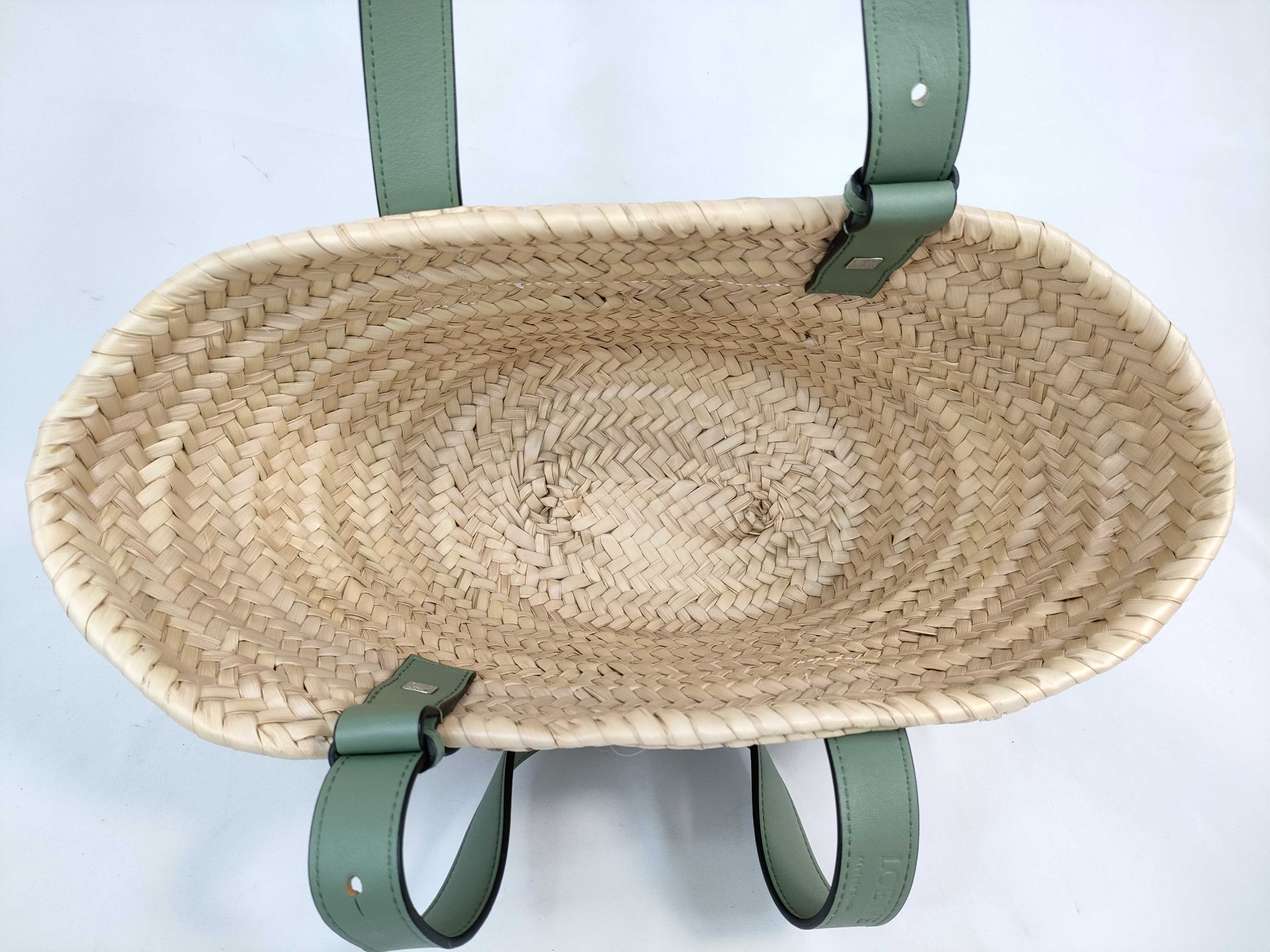 Basket Small Raffia x Leather Basket Bag Beige x Green *Bottom stain present Tote bag — view 9