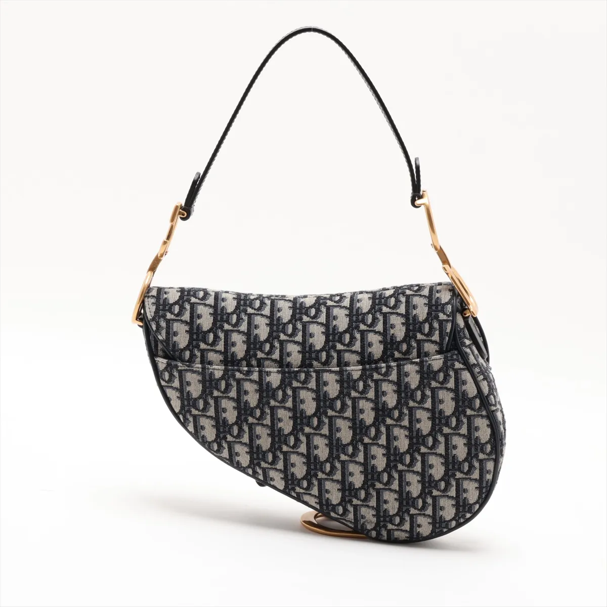 Oblique Saddle Bag Canvas x Leather Shoulder Bag Navy — view 2