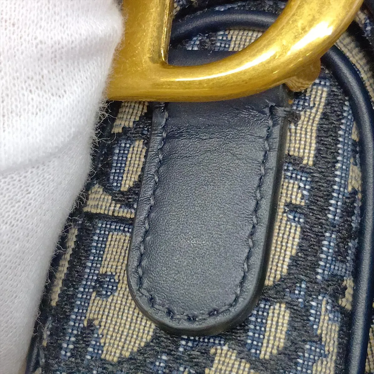 Oblique Saddle Bag Canvas x Leather Shoulder Bag Navy — view 13