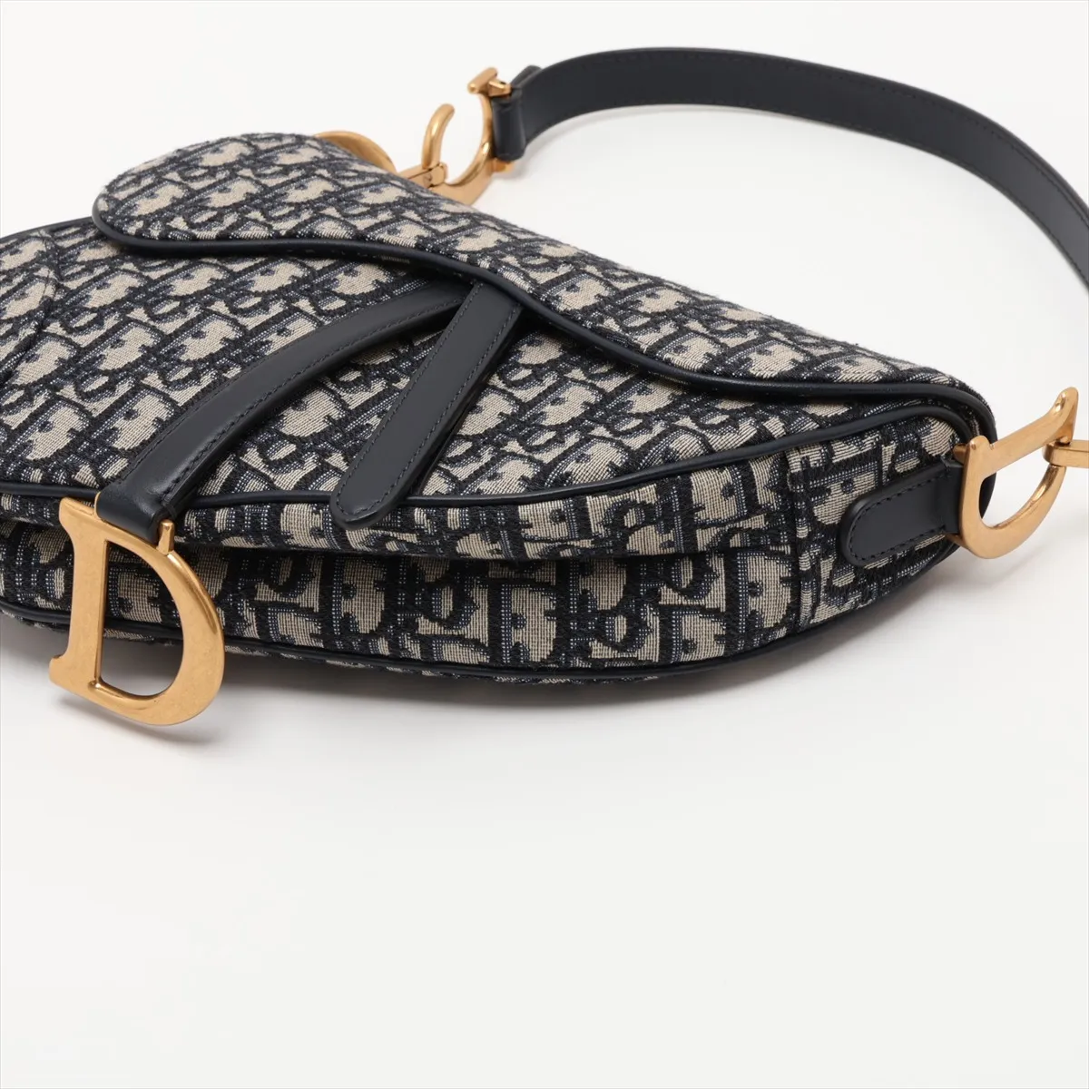 Oblique Saddle Bag Canvas x Leather Shoulder Bag Navy — view 3