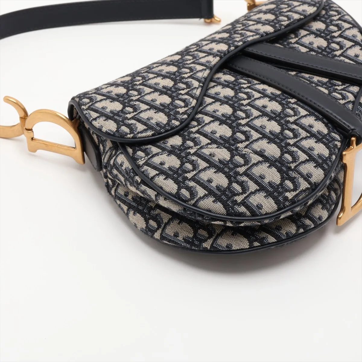 Oblique Saddle Bag Canvas x Leather Shoulder Bag Navy — view 4