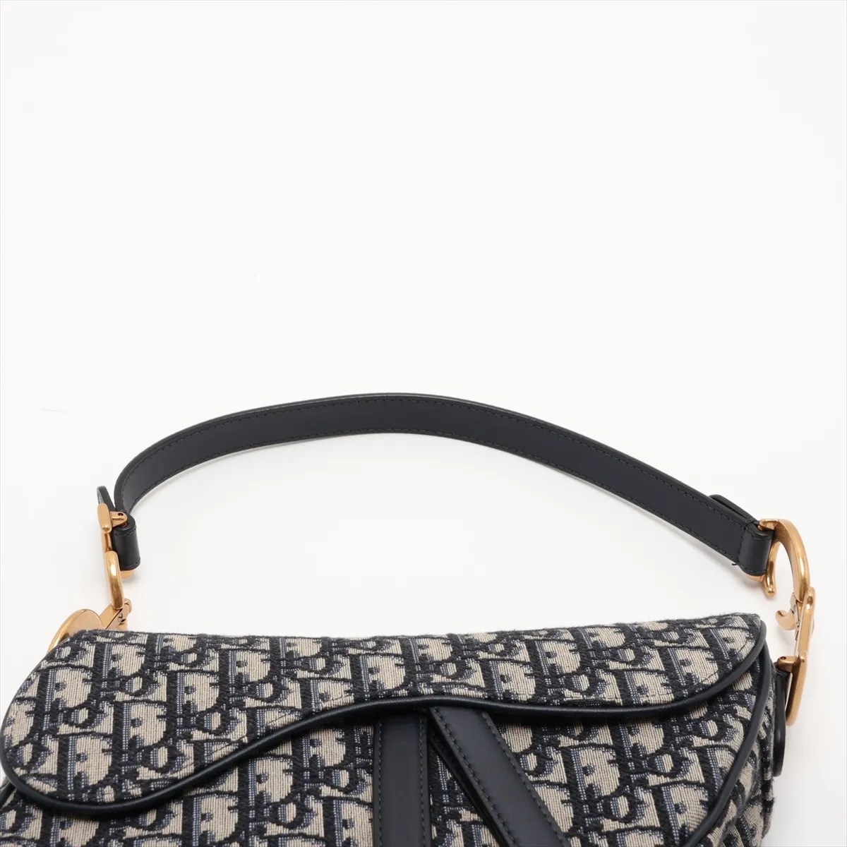 Oblique Saddle Bag Canvas x Leather Shoulder Bag Navy — view 6