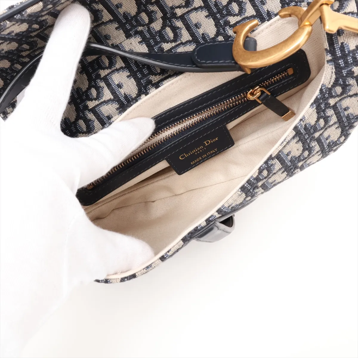 Oblique Saddle Bag Canvas x Leather Shoulder Bag Navy — view 7