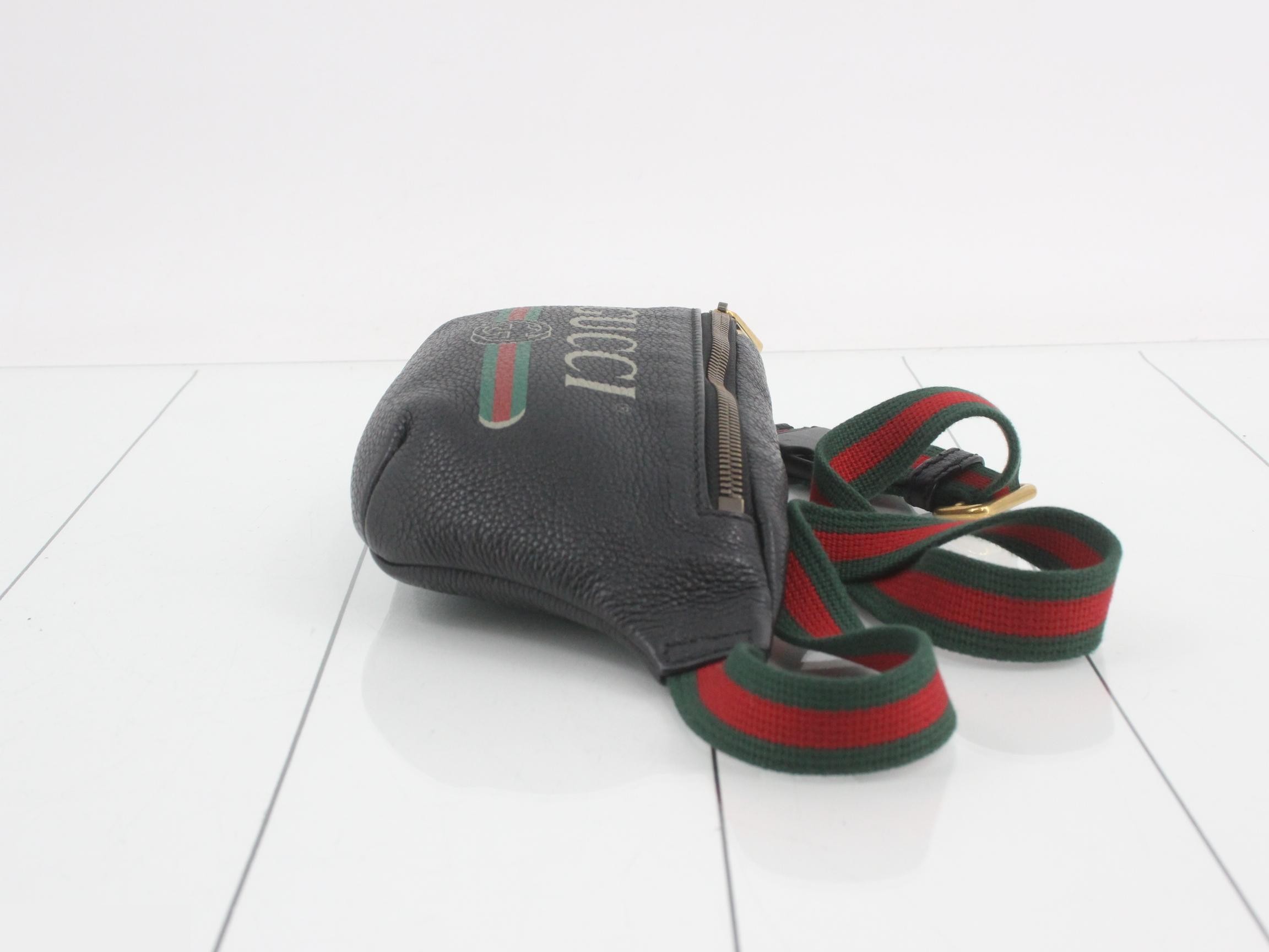 Sherry Line Leather Gucci Print Waist Bag, Black — view 3