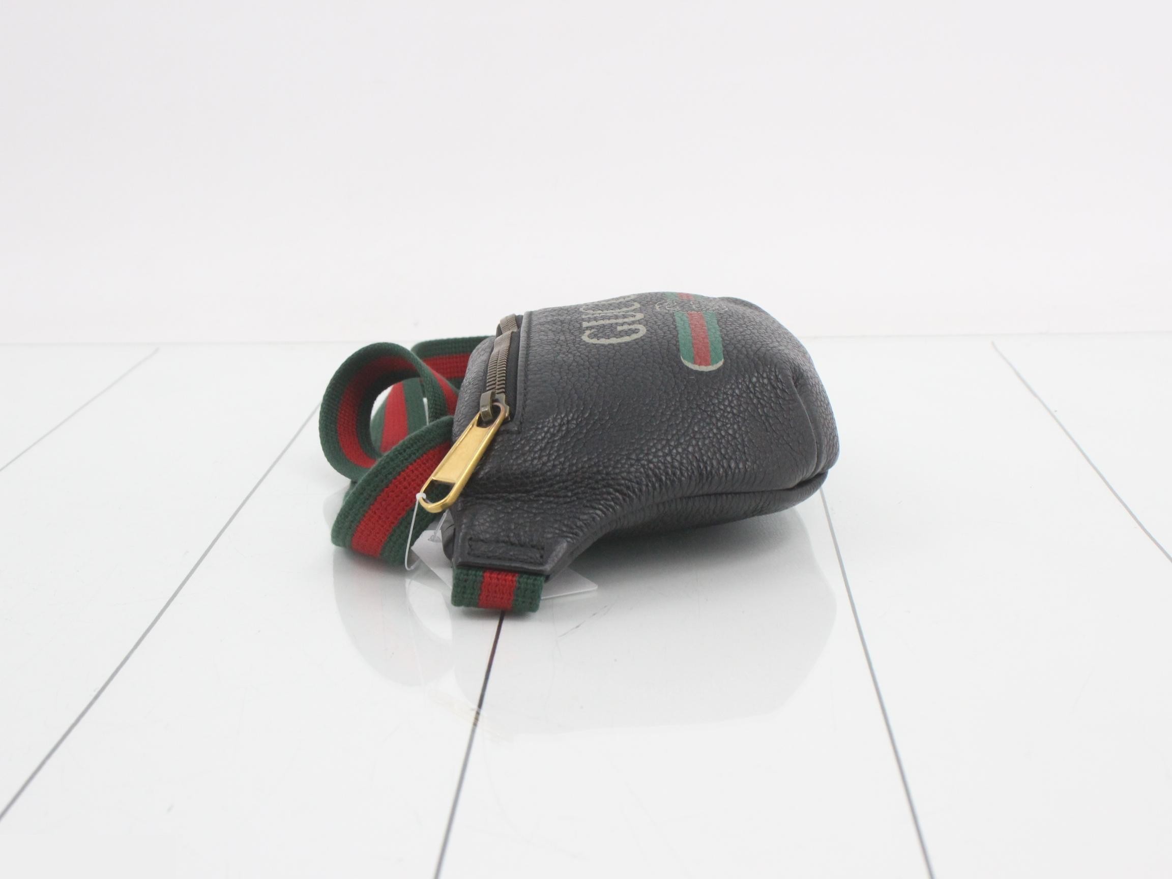 Sherry Line Leather Gucci Print Waist Bag, Black — view 4