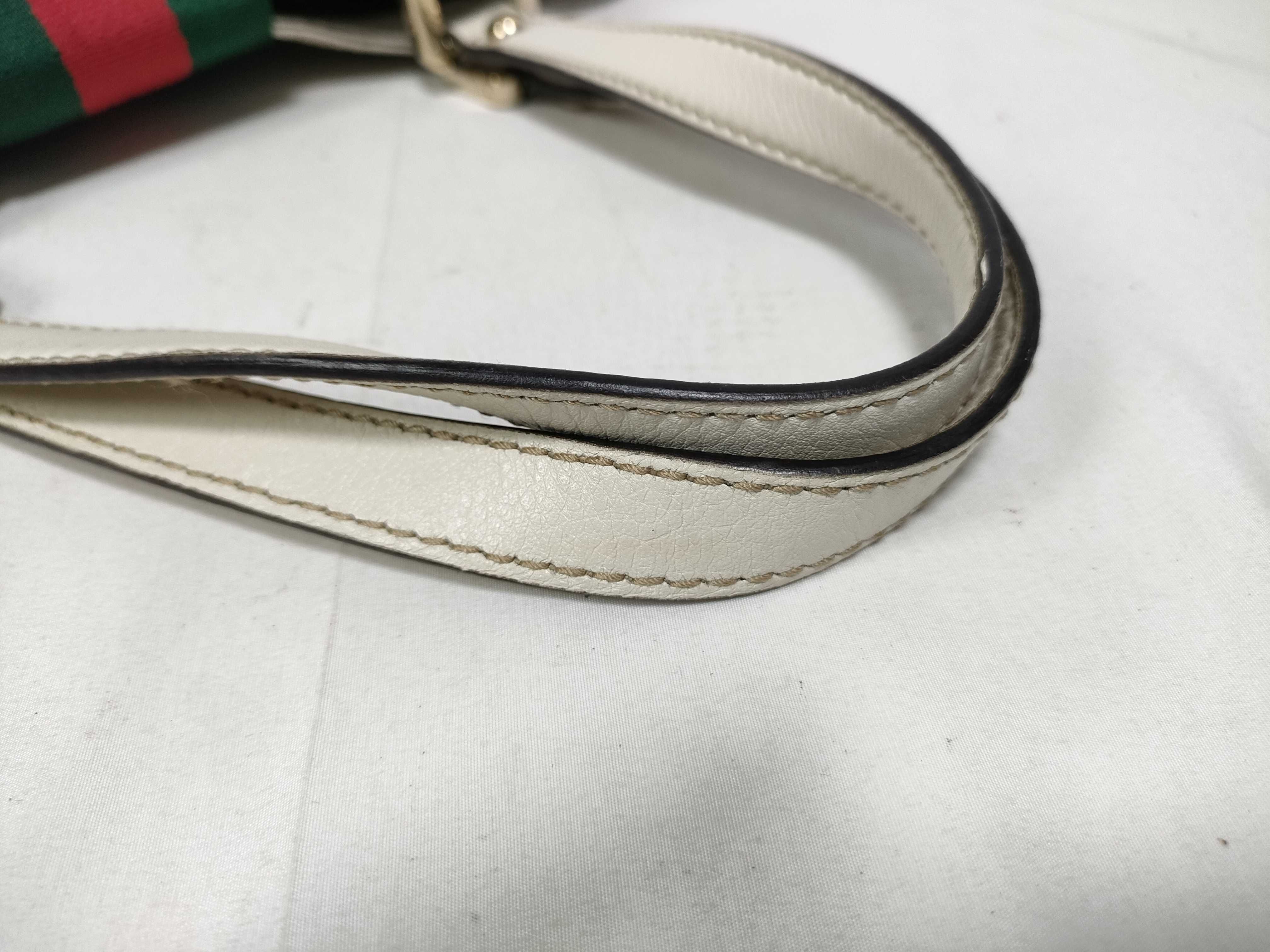 White Canvas Vintage Red-Green Web Stripe Buckle Pumpkin Shoulder Bag (Handbag) — view 7