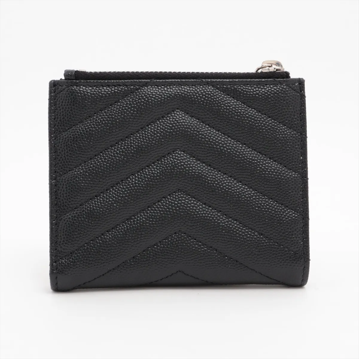 V-stitch YSL logo BND575879 Leather Compact Wallet Black — view 2