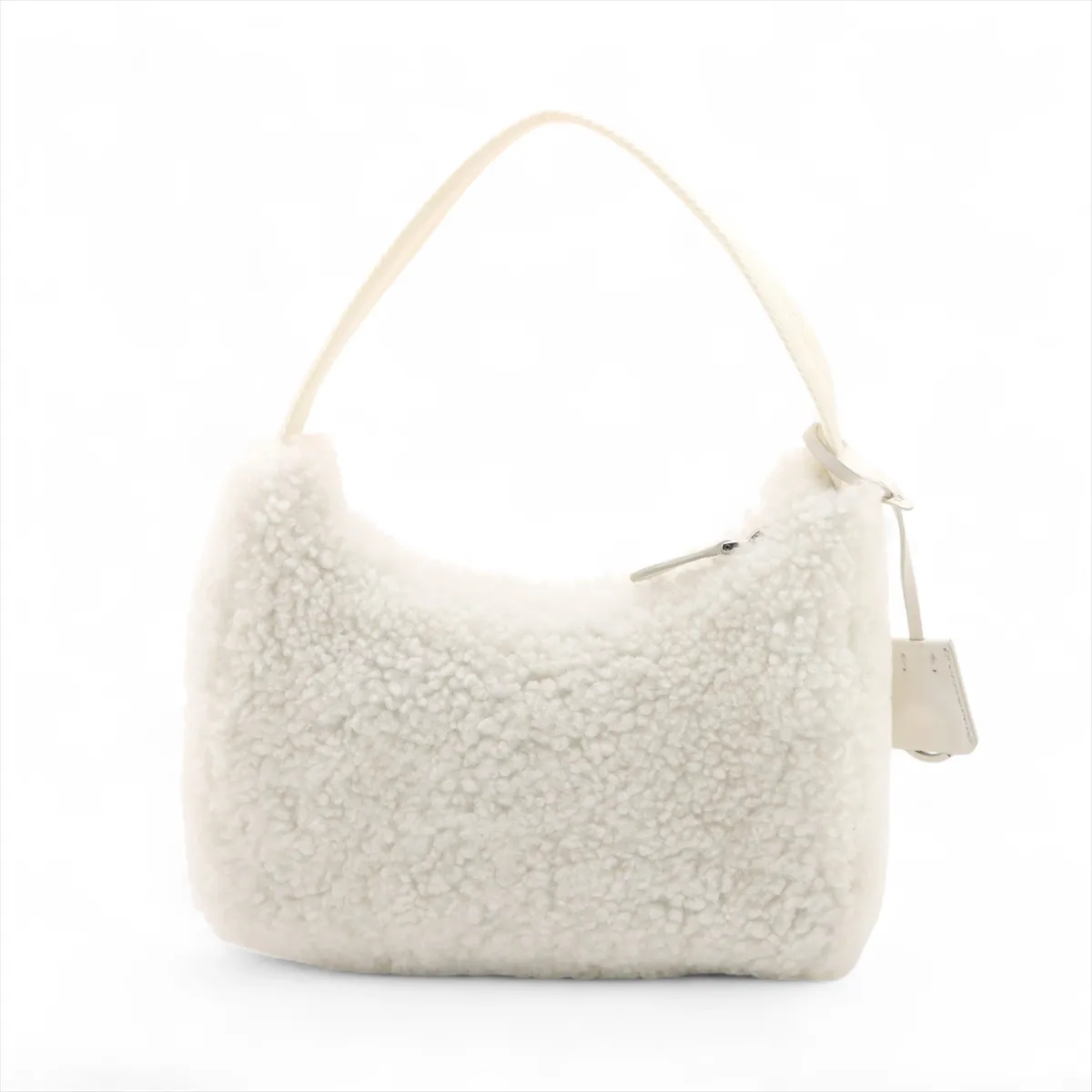 Shearling and Leather Shoulder Bag, White, 1NE515 — view 2